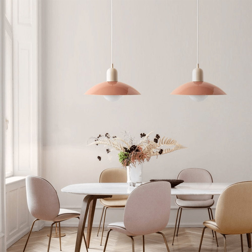 Macaron Bauhaus Pendant Light, Minimalist Powder Coated Geometric Hanging Lamp for Kitchen Island, Dining Room and Open Plan Spaces