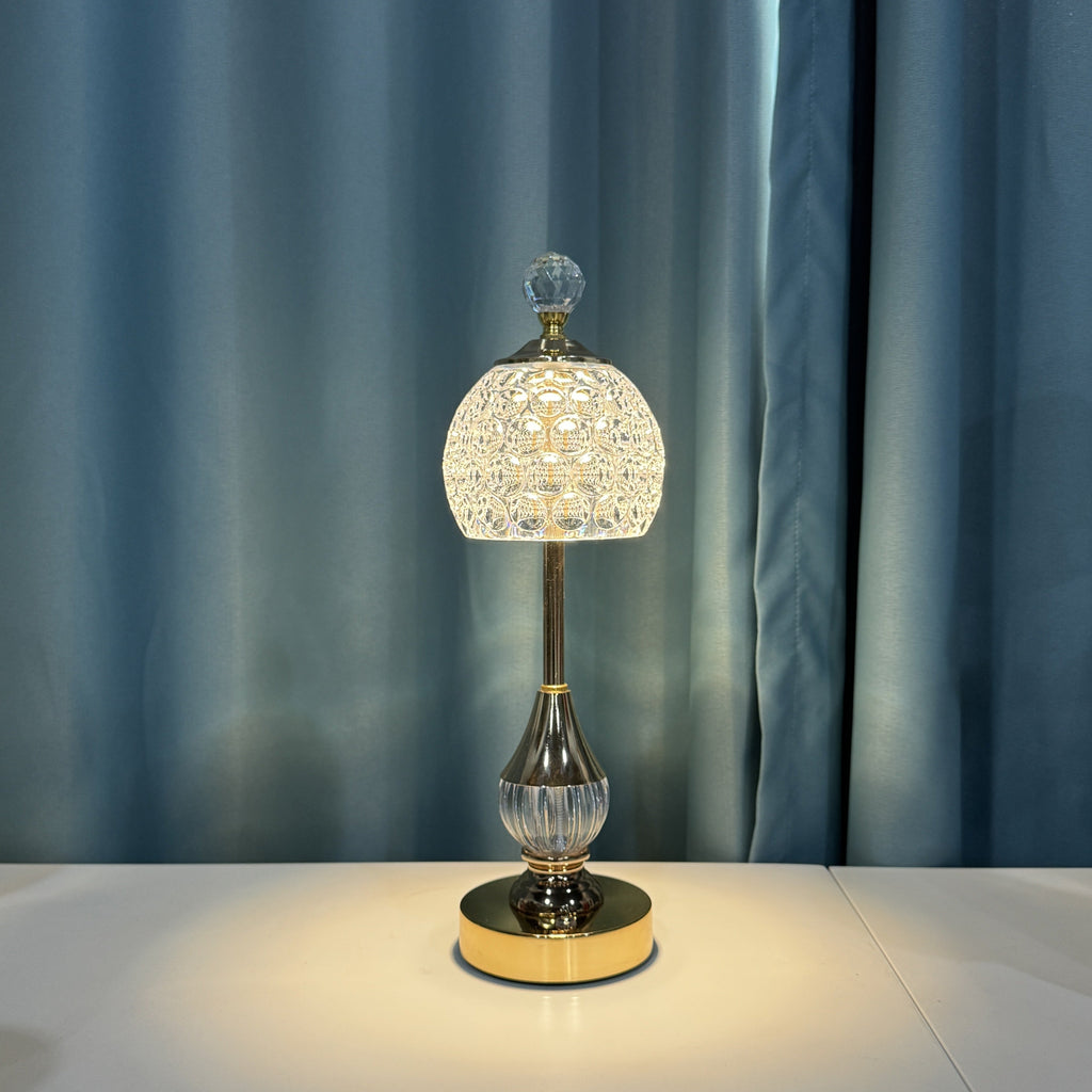 Crystal Touch Table Lamp, Luxury Rechargeable Dimmable LED Glass Bedside Light for Bedroom, Home Office and Living Room