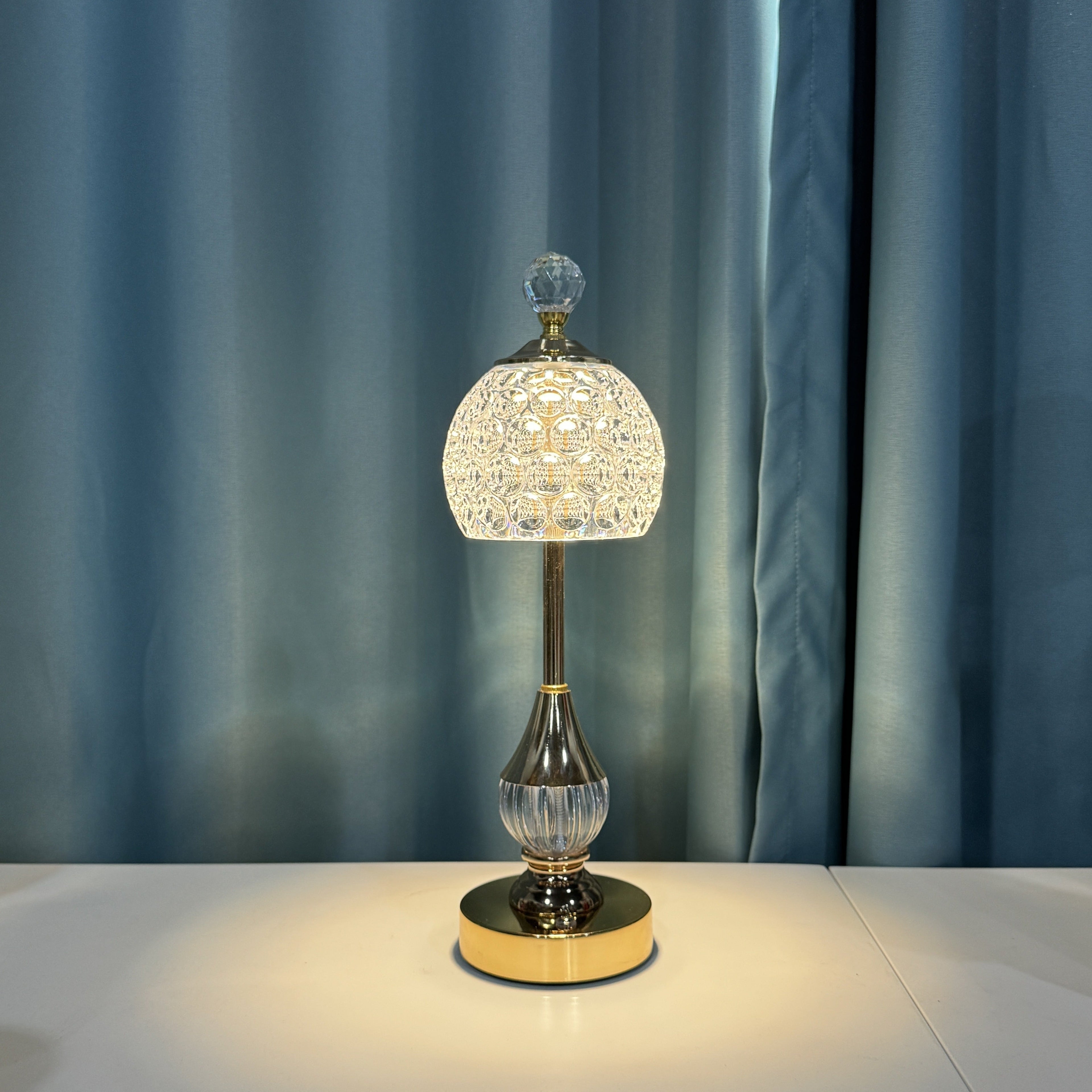 Crystal Touch Table Lamp, Luxury Rechargeable Dimmable LED Glass Bedside Light for Bedroom, Home Office and Living Room