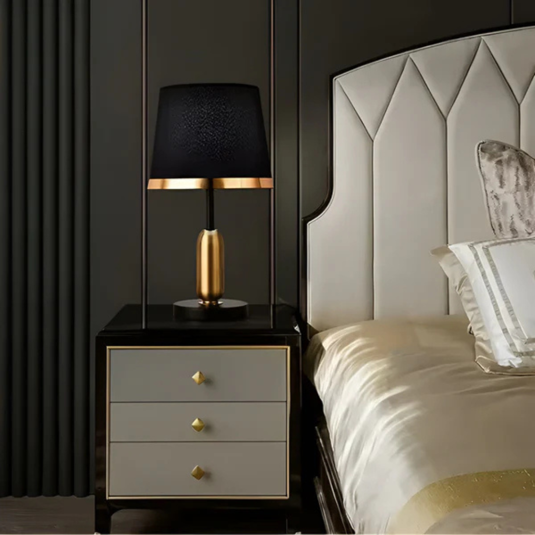 Vintage Black and Gold Table Lamp, Minimalist Matte Black Accent Desk Light for Home Office, Study, Bedroom and Living Room