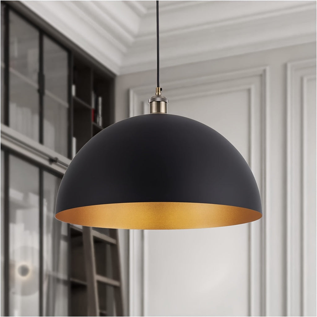 Vintage Industrial Dome Pendant Light, Brushed Metal Ceiling Light, Retro Hanging Lamp for Kitchen Island, Dining Room and Hallway