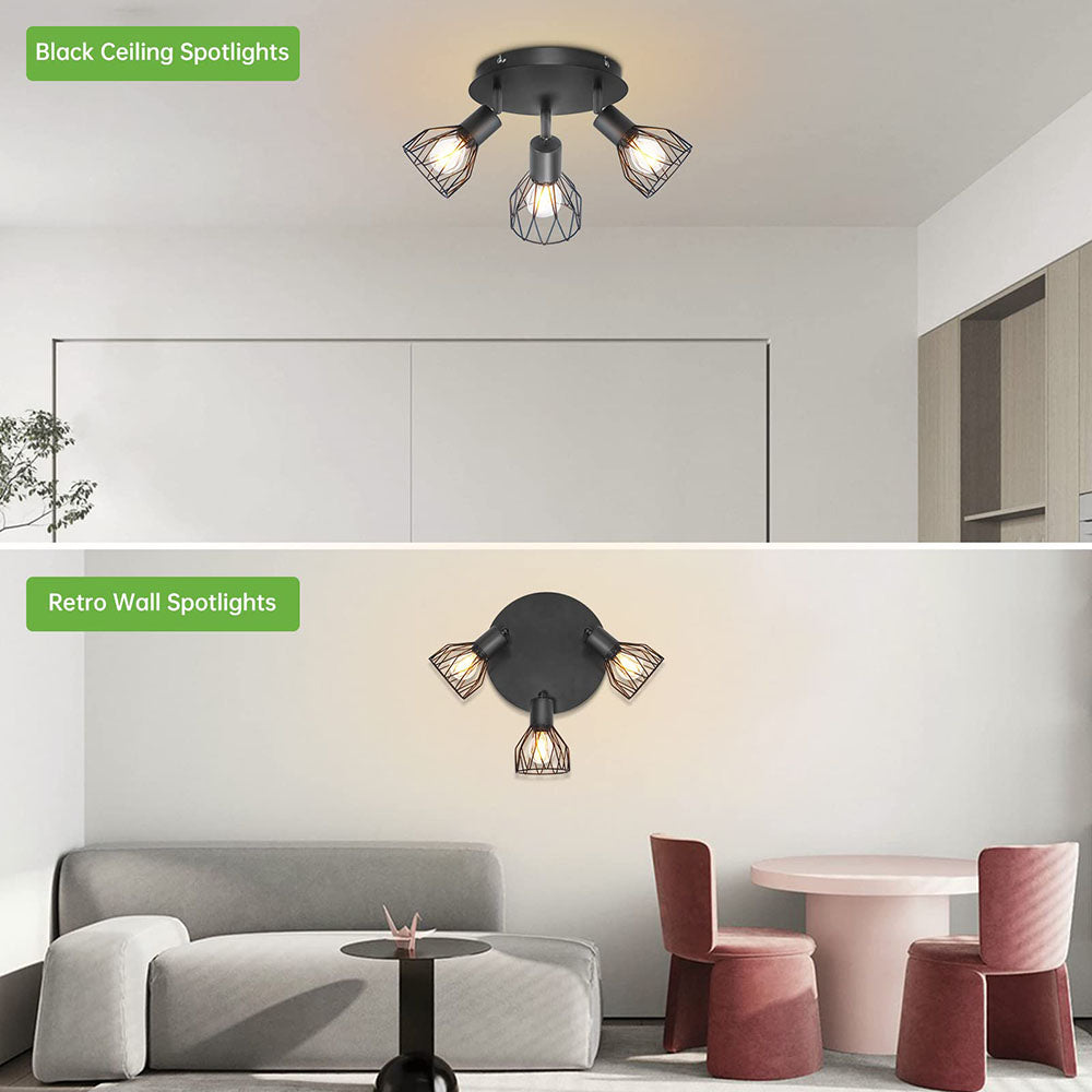Industrial Adjustable Black Spotlight Ceiling Light, Matte Black Metal Aimable Ceiling Lamp for Kitchen, Hallway and Living Room