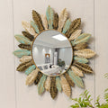 Bohemian Sunburst Metal Wall Mirror, Boho Brushed Metal Decorative Wall Mirror for Bathroom, Hallway and Living Room