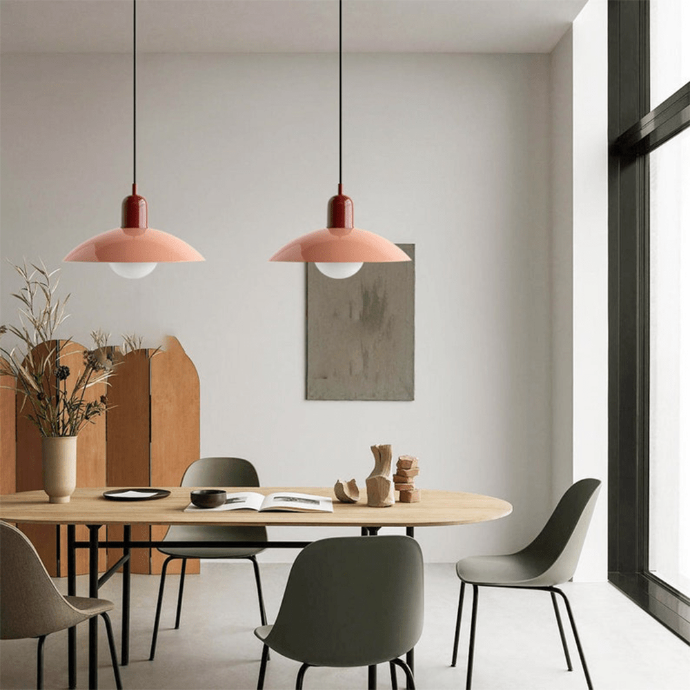 Macaron Bauhaus Pendant Light, Minimalist Powder Coated Geometric Hanging Lamp for Kitchen Island, Dining Room and Open Plan Spaces
