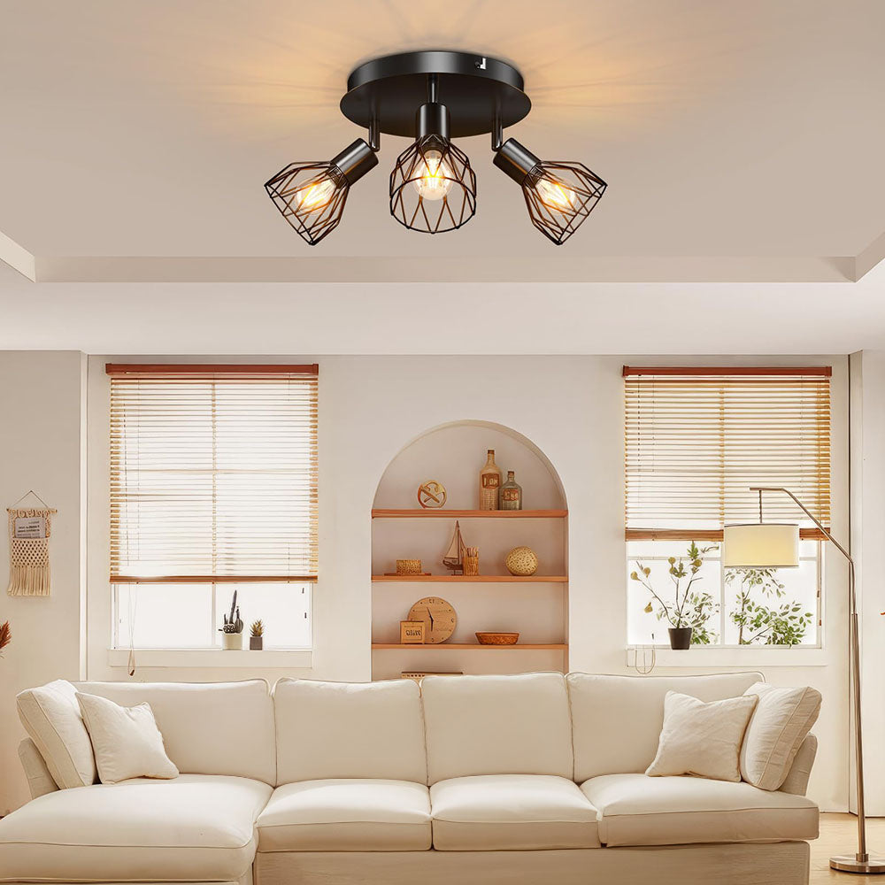 Industrial Adjustable Black Spotlight Ceiling Light, Matte Black Metal Aimable Ceiling Lamp for Kitchen, Hallway and Living Room