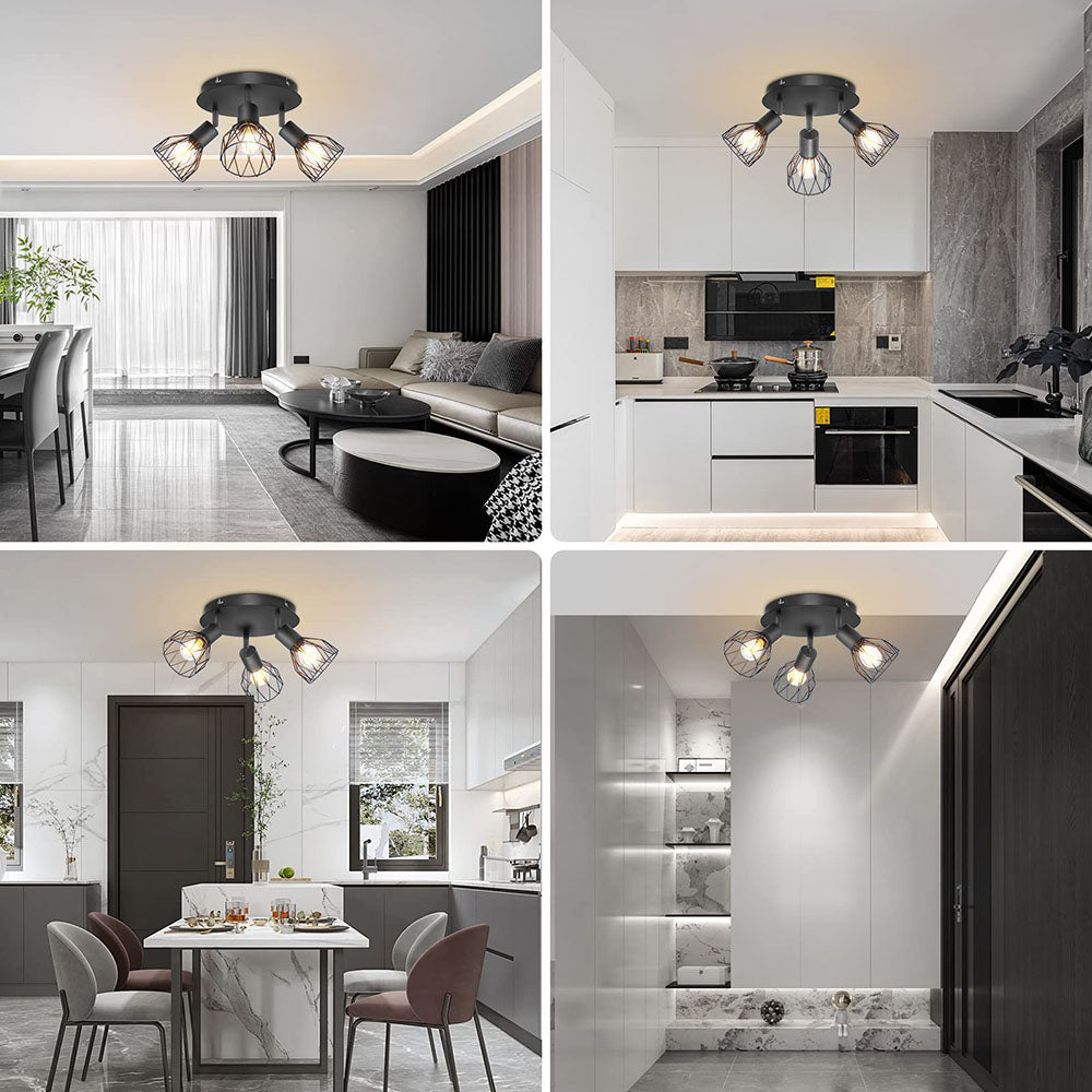 Industrial Adjustable Black Spotlight Ceiling Light, Matte Black Metal Aimable Ceiling Lamp for Kitchen, Hallway and Living Room
