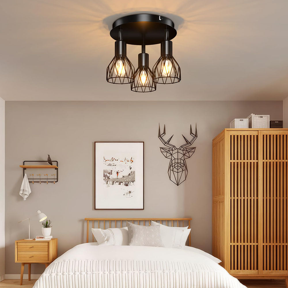 Industrial Adjustable Black Spotlight Ceiling Light, Matte Black Metal Aimable Ceiling Lamp for Kitchen, Hallway and Living Room