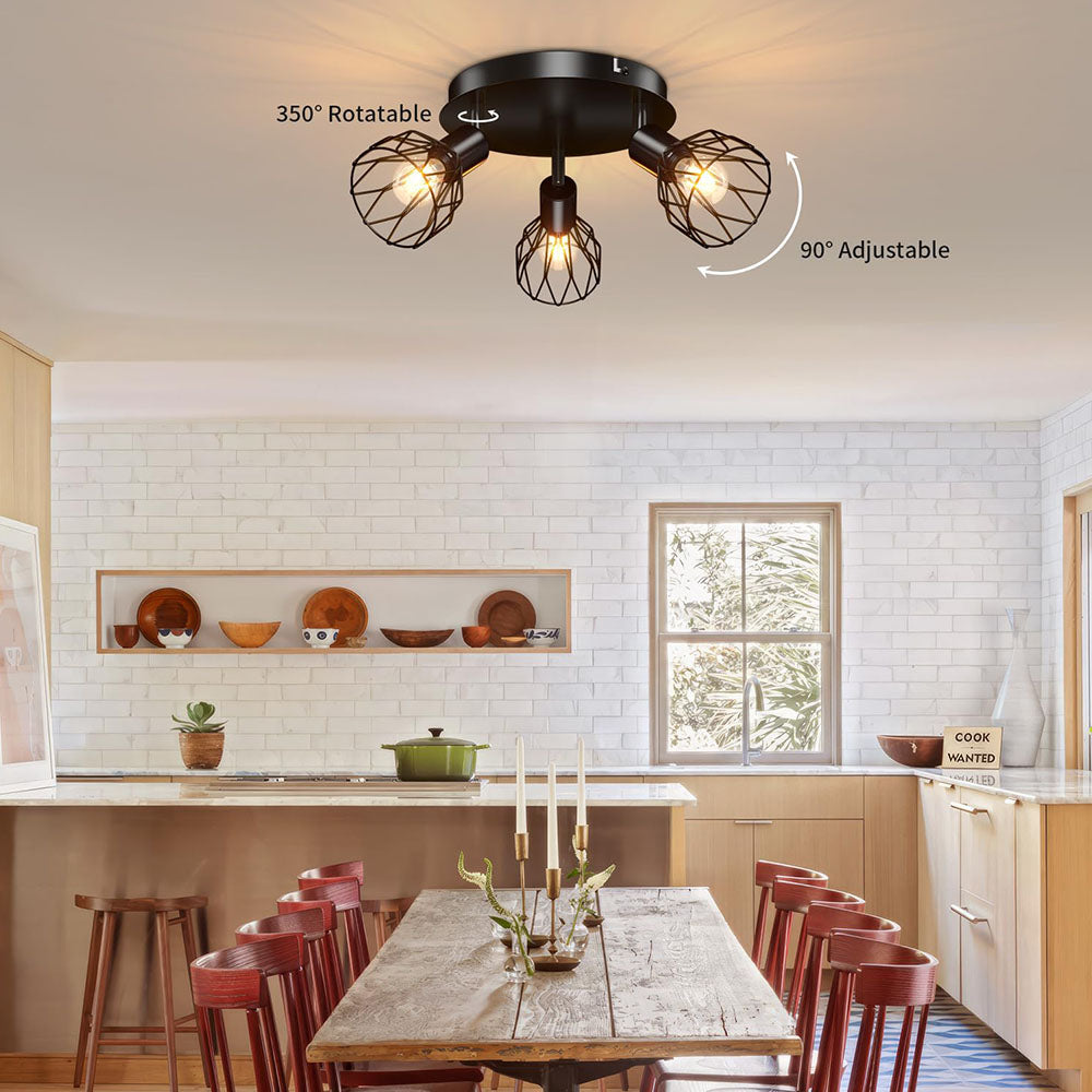 Industrial Adjustable Black Spotlight Ceiling Light, Matte Black Metal Aimable Ceiling Lamp for Kitchen, Hallway and Living Room