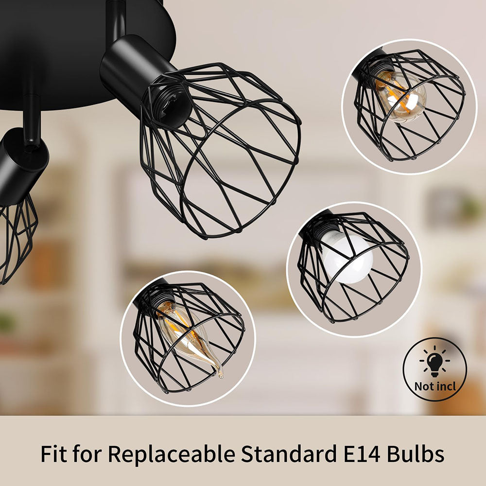Industrial Adjustable Black Spotlight Ceiling Light, Matte Black Metal Aimable Ceiling Lamp for Kitchen, Hallway and Living Room