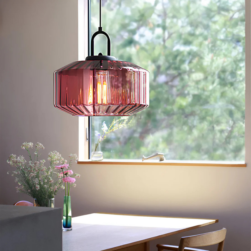 Mireta Glass Pendant Light, Vintage Coloured Glass Ceiling Light, Retro Hanging Lamp for Dining Room, Living Room and Bedroom