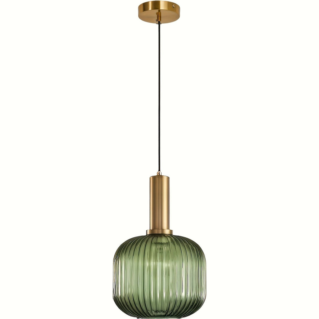 Modern Striped Glass Pendant Light, Minimalist Glass and Brushed Metal Hanging Lamp for Kitchen Island, Dining Room and Hallway