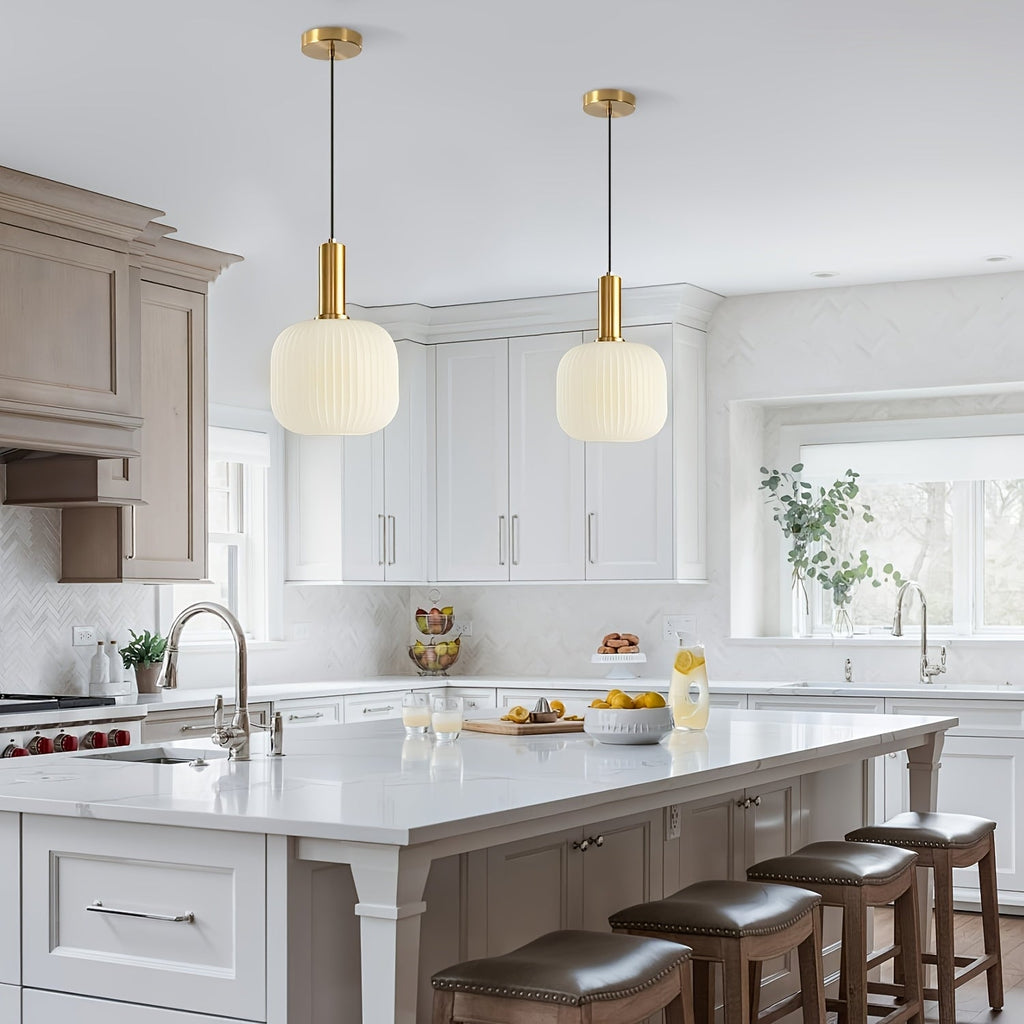 Modern Striped Glass Pendant Light, Minimalist Glass and Brushed Metal Hanging Lamp for Kitchen Island, Dining Room and Hallway