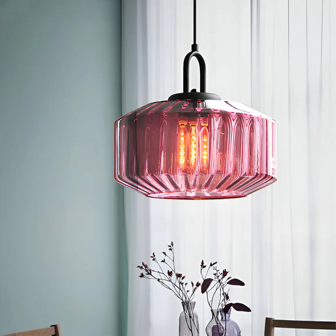Mireta Glass Pendant Light, Vintage Coloured Glass Ceiling Light, Retro Hanging Lamp for Dining Room, Living Room and Bedroom