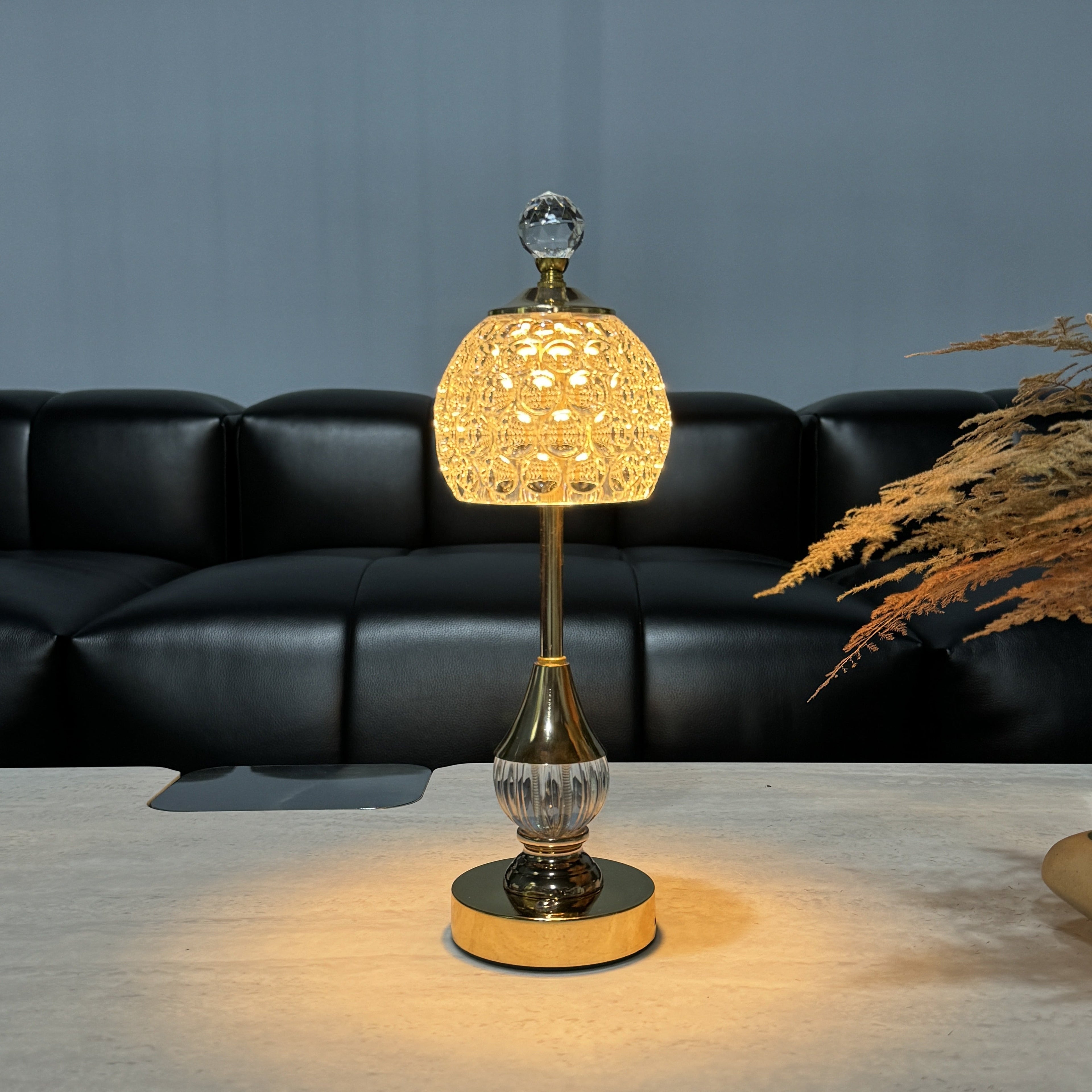 Crystal Touch Table Lamp, Luxury Rechargeable Dimmable LED Glass Bedside Light for Bedroom, Home Office and Living Room