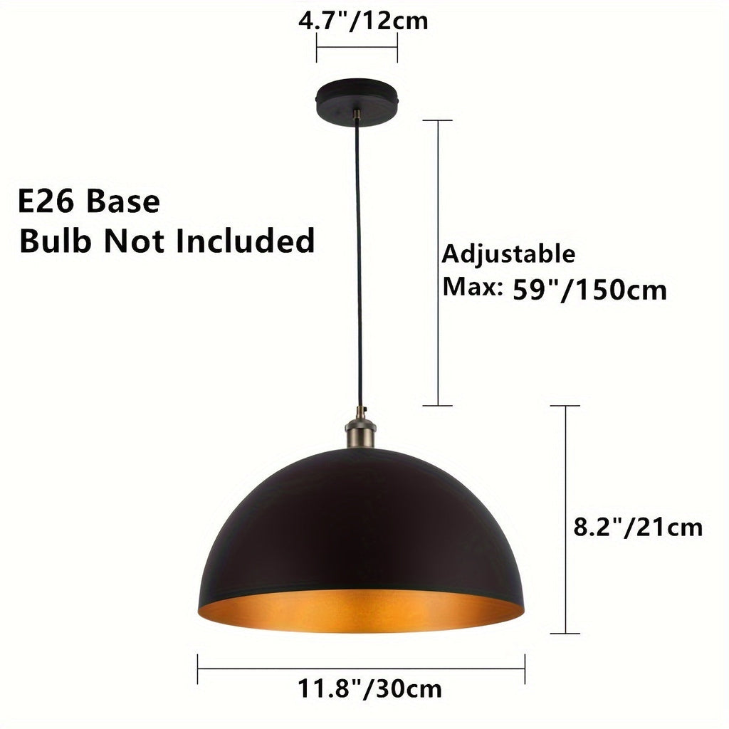 Vintage Industrial Dome Pendant Light, Brushed Metal Ceiling Light, Retro Hanging Lamp for Kitchen Island, Dining Room and Hallway