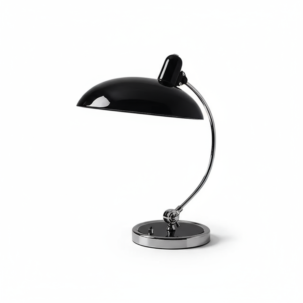 ScandiArc Table Lamp, Scandinavian Brushed Metal Curved Desk Lamp, Arc Accent Light for Home Office, Study and Living Room