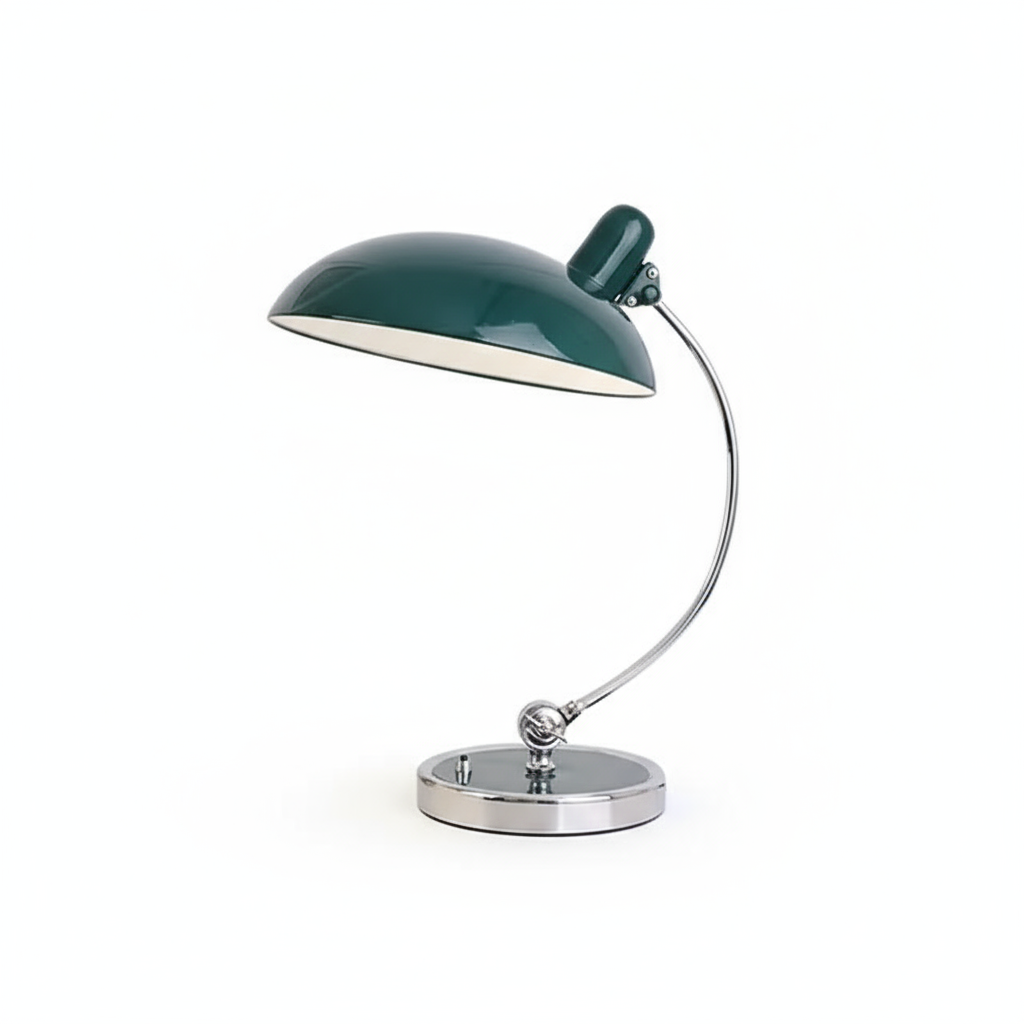 ScandiArc Table Lamp, Scandinavian Brushed Metal Curved Desk Lamp, Arc Accent Light for Home Office, Study and Living Room
