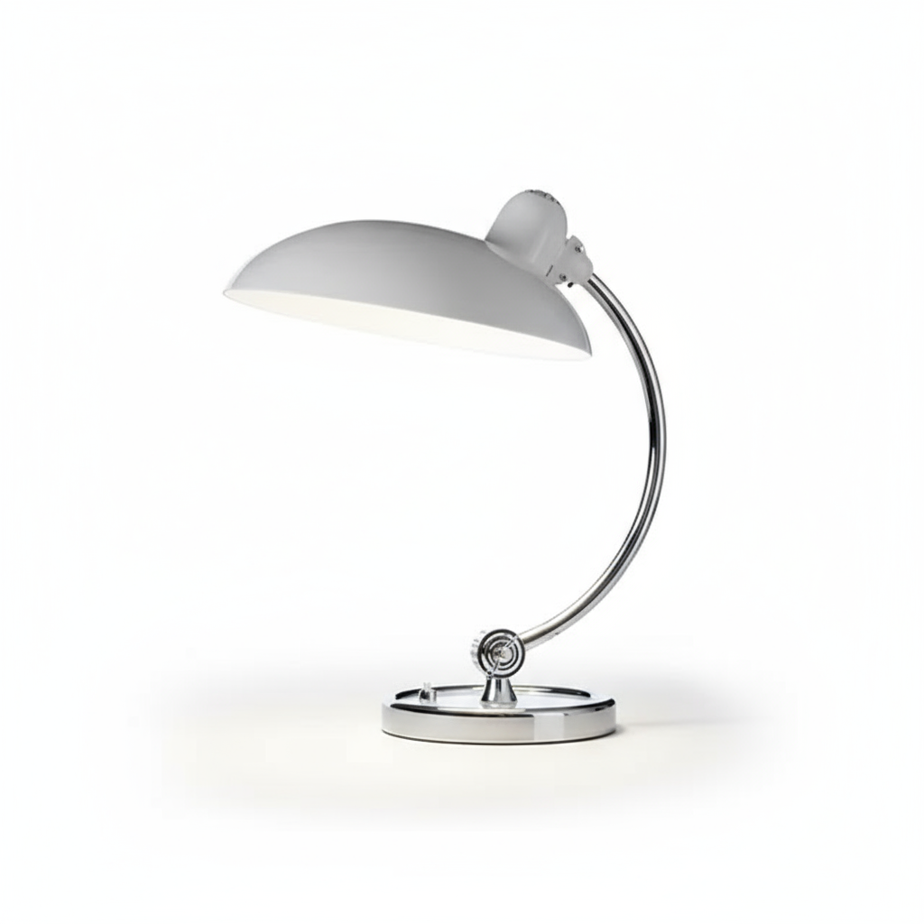 ScandiArc Table Lamp, Scandinavian Brushed Metal Curved Desk Lamp, Arc Accent Light for Home Office, Study and Living Room