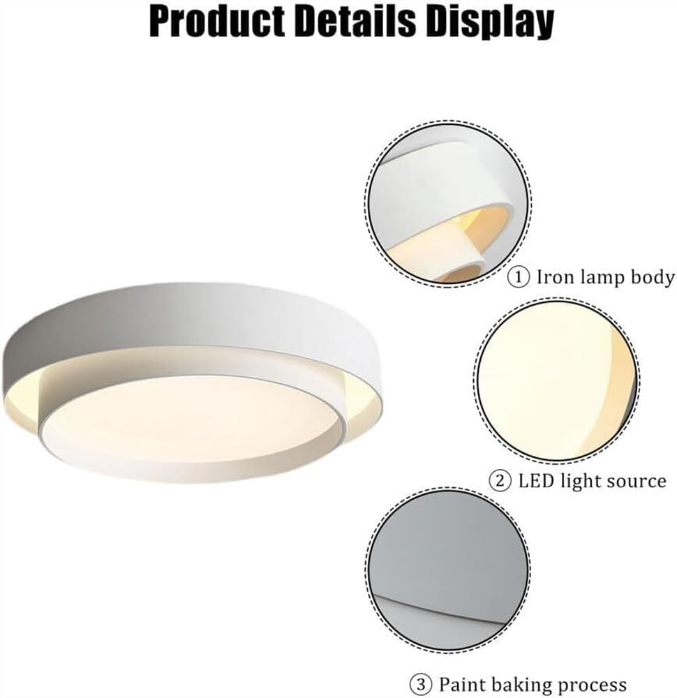 Nordic Round LED Ceiling Light, Scandinavian Minimalist Flush Mount Lamp for Living Room, Bedroom, Hallway and Kitchen