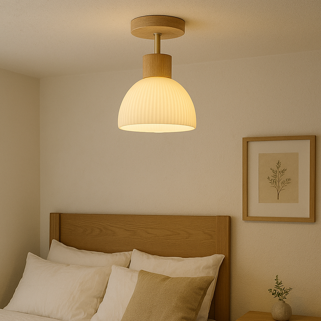 Ailse Ceiling Lamp, Contemporary Solid Wood and Glass LED Ceiling Light for Hallway, Landing, Bedroom and Living Room