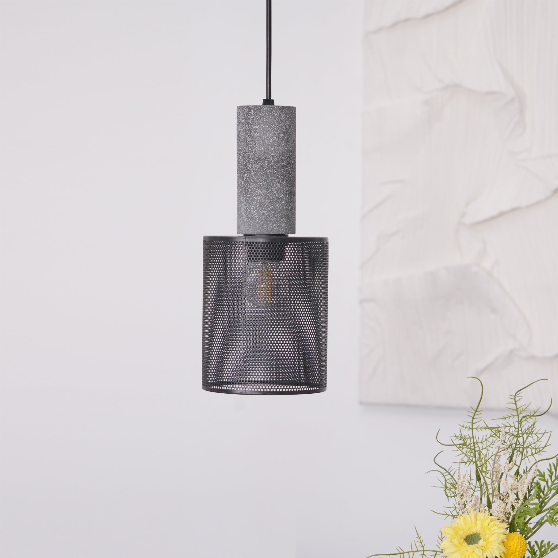 Urban Concrete Pendant Light, Industrial Marble Look Stone LED Hanging Lamp for Kitchen Island, Dining Room and Living Room