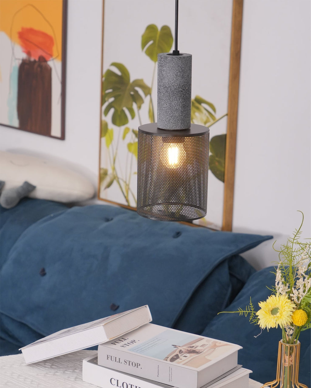 Urban Concrete Pendant Light, Industrial Marble Look Stone LED Hanging Lamp for Kitchen Island, Dining Room and Living Room