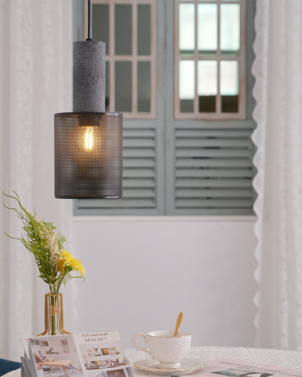 Urban Concrete Pendant Light, Industrial Marble Look Stone LED Hanging Lamp for Kitchen Island, Dining Room and Living Room