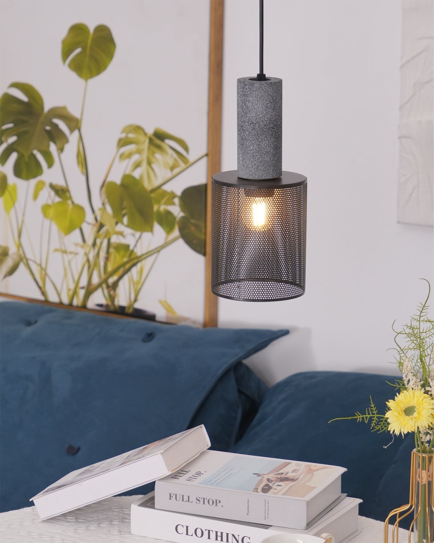 Urban Concrete Pendant Light, Industrial Marble Look Stone LED Hanging Lamp for Kitchen Island, Dining Room and Living Room