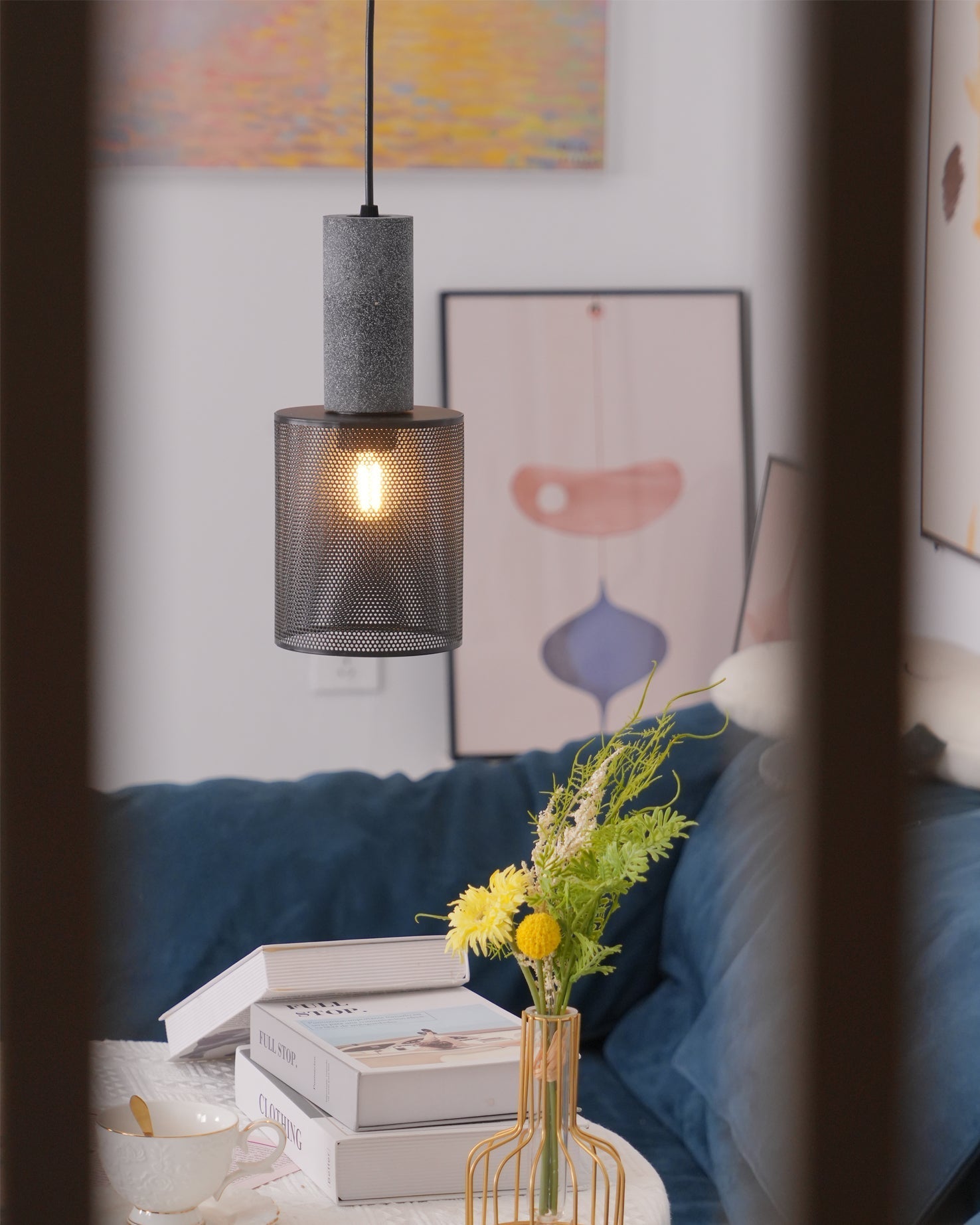 Urban Concrete Pendant Light, Industrial Marble Look Stone LED Hanging Lamp for Kitchen Island, Dining Room and Living Room