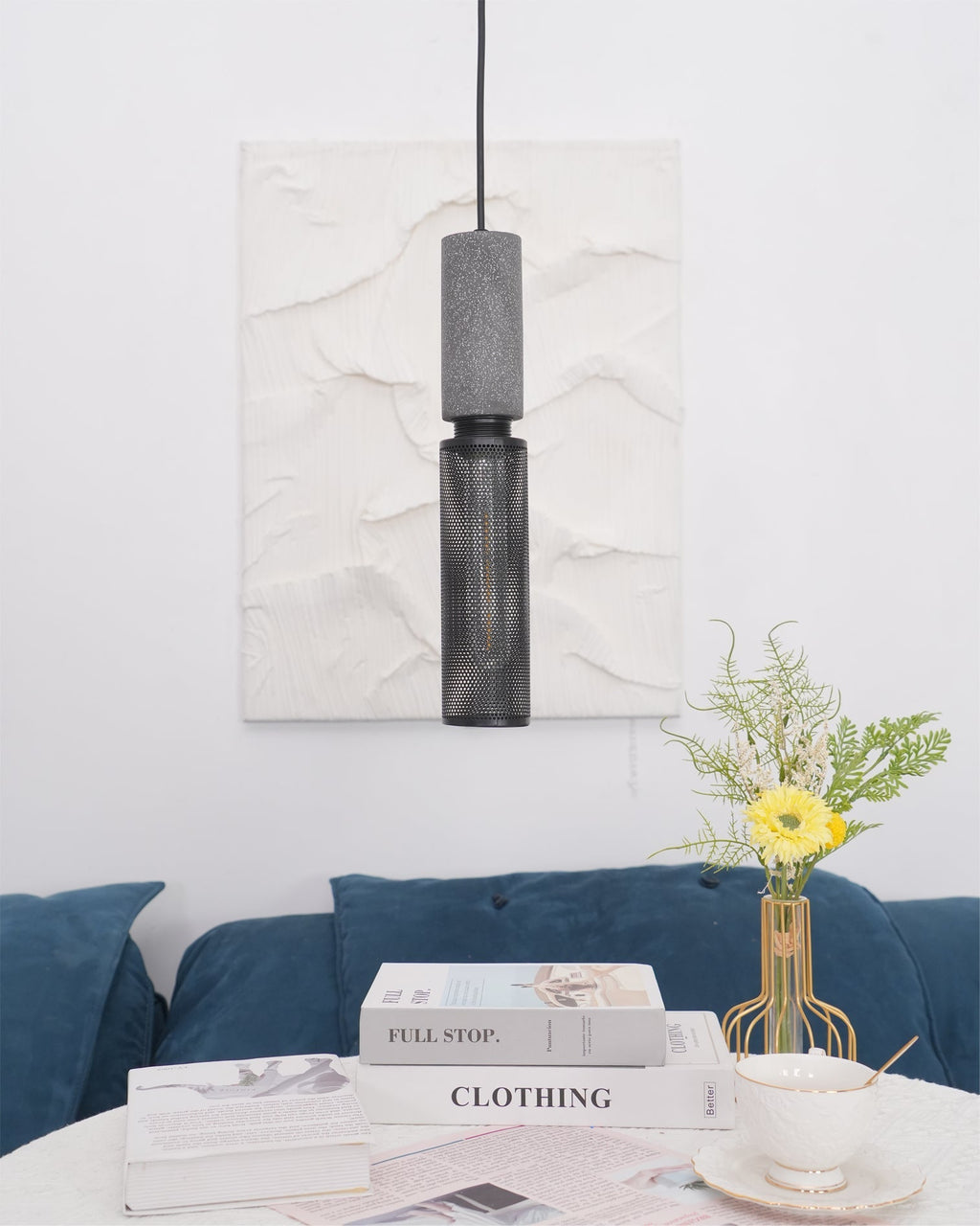 Urban Concrete Pendant Light, Industrial Marble Look Stone LED Hanging Lamp for Kitchen Island, Dining Room and Living Room