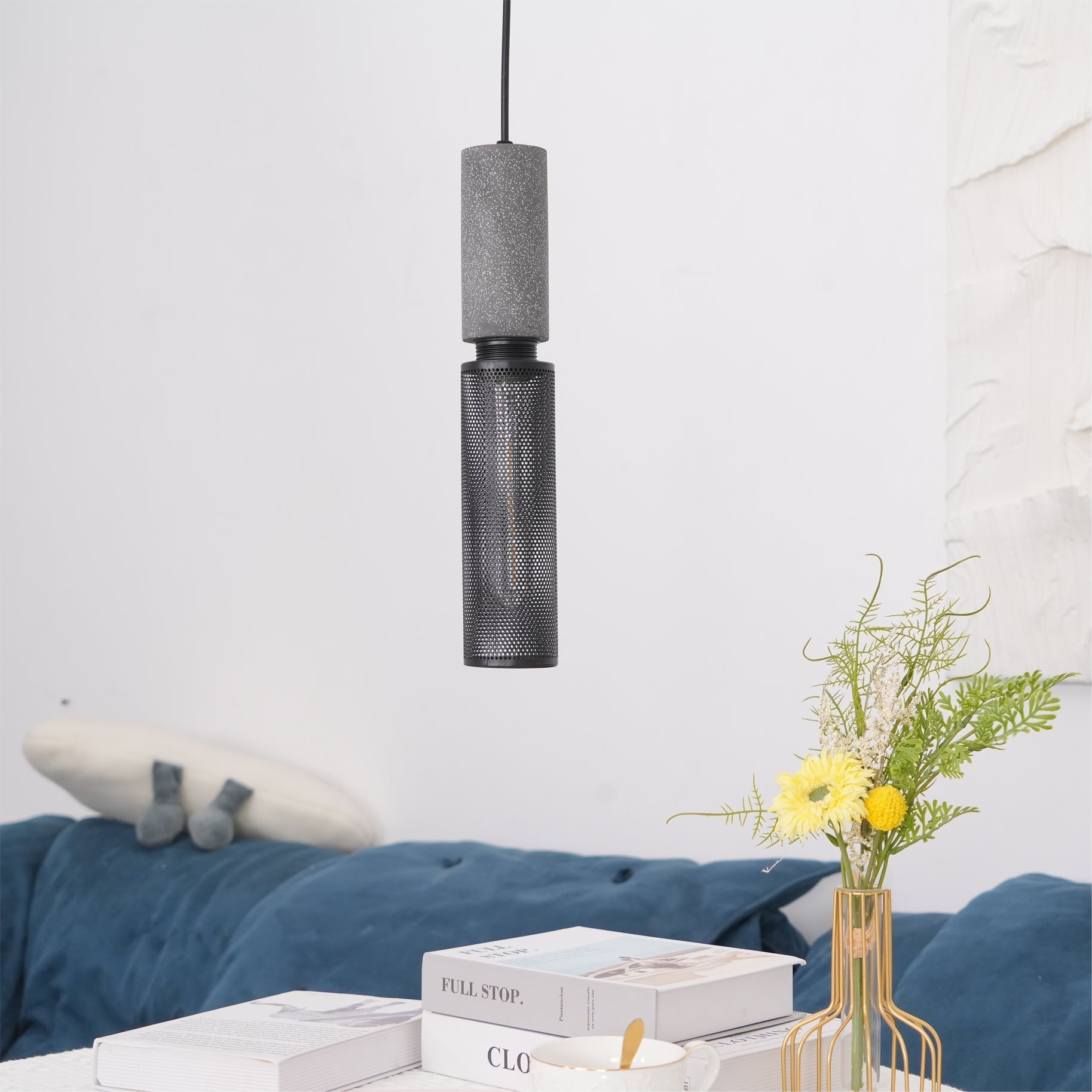Urban Concrete Pendant Light, Industrial Marble Look Stone LED Hanging Lamp for Kitchen Island, Dining Room and Living Room