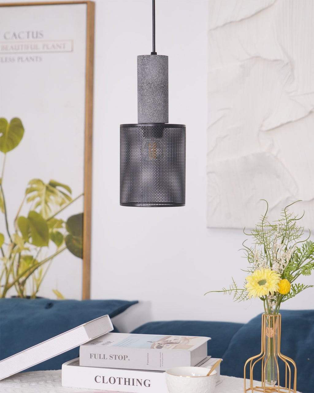 Urban Concrete Pendant Light, Industrial Marble Look Stone LED Hanging Lamp for Kitchen Island, Dining Room and Living Room