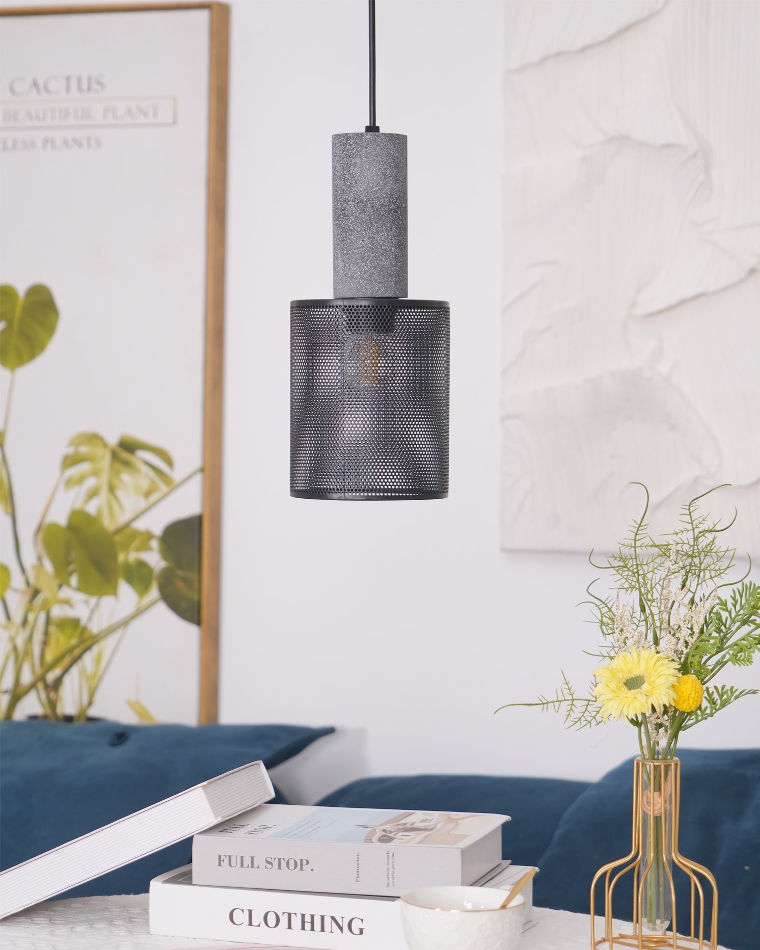 Urban Concrete Pendant Light, Industrial Marble Look Stone LED Hanging Lamp for Kitchen Island, Dining Room and Living Room