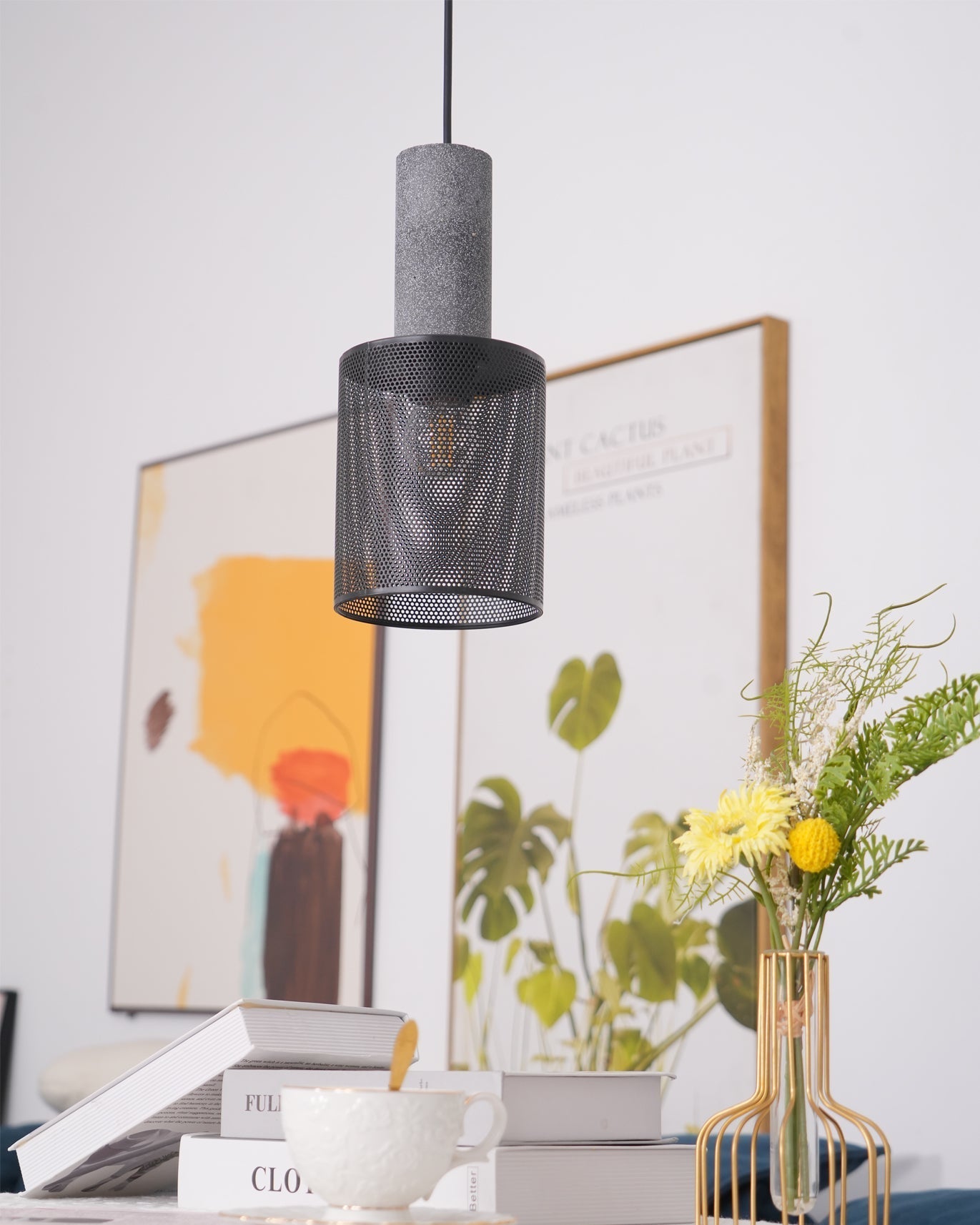 Urban Concrete Pendant Light, Industrial Marble Look Stone LED Hanging Lamp for Kitchen Island, Dining Room and Living Room