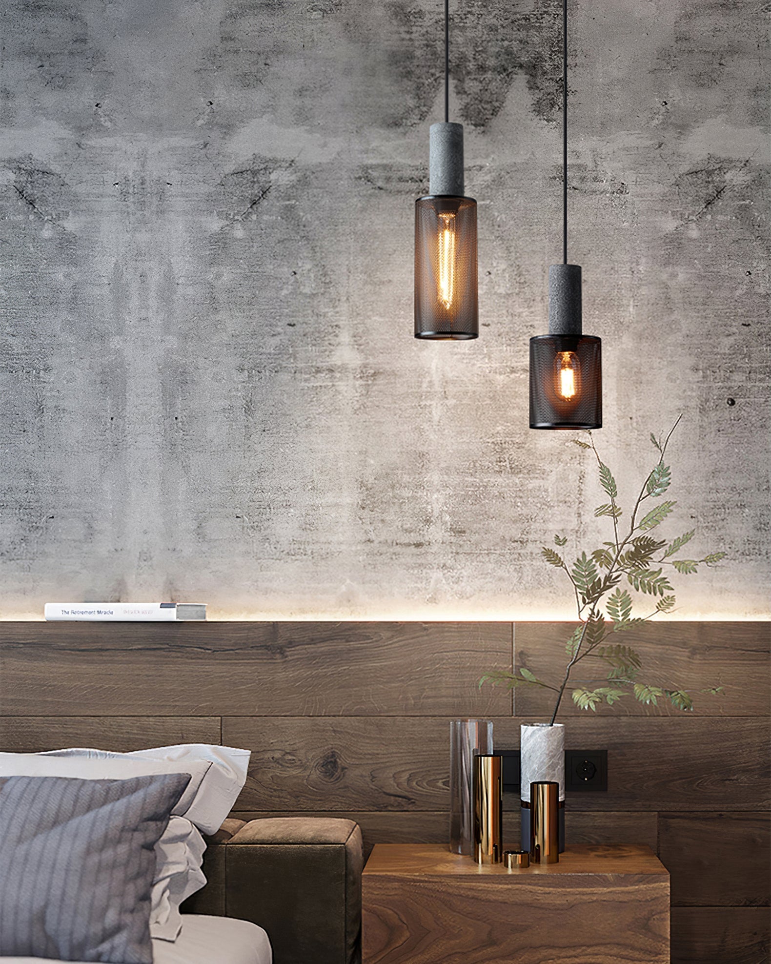 Urban Concrete Pendant Light, Industrial Marble Look Stone LED Hanging Lamp for Kitchen Island, Dining Room and Living Room