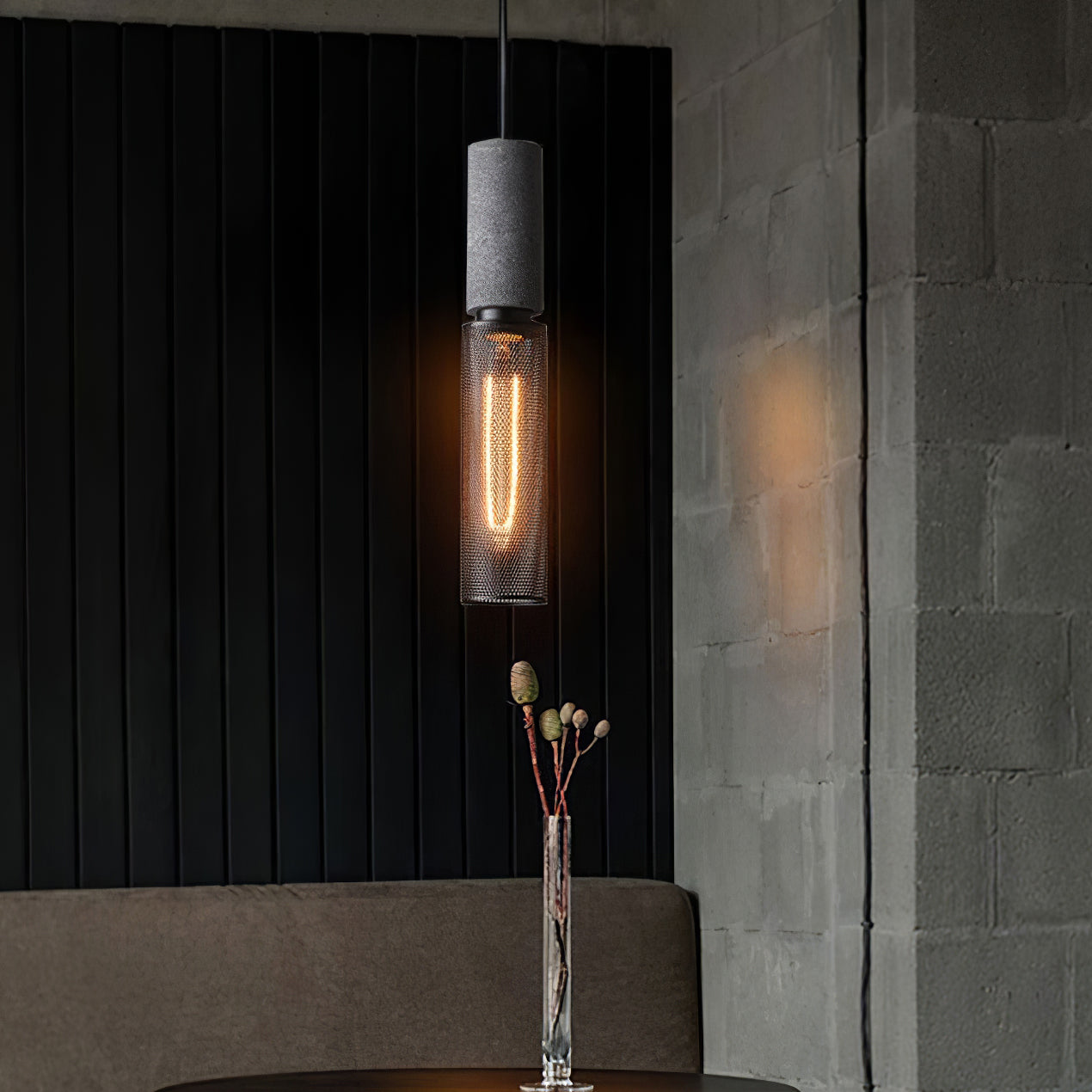 Urban Concrete Pendant Light, Industrial Marble Look Stone LED Hanging Lamp for Kitchen Island, Dining Room and Living Room