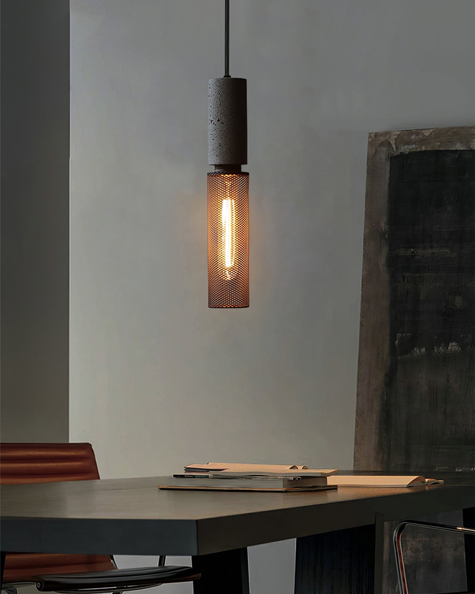 Urban Concrete Pendant Light, Industrial Marble Look Stone LED Hanging Lamp for Kitchen Island, Dining Room and Living Room