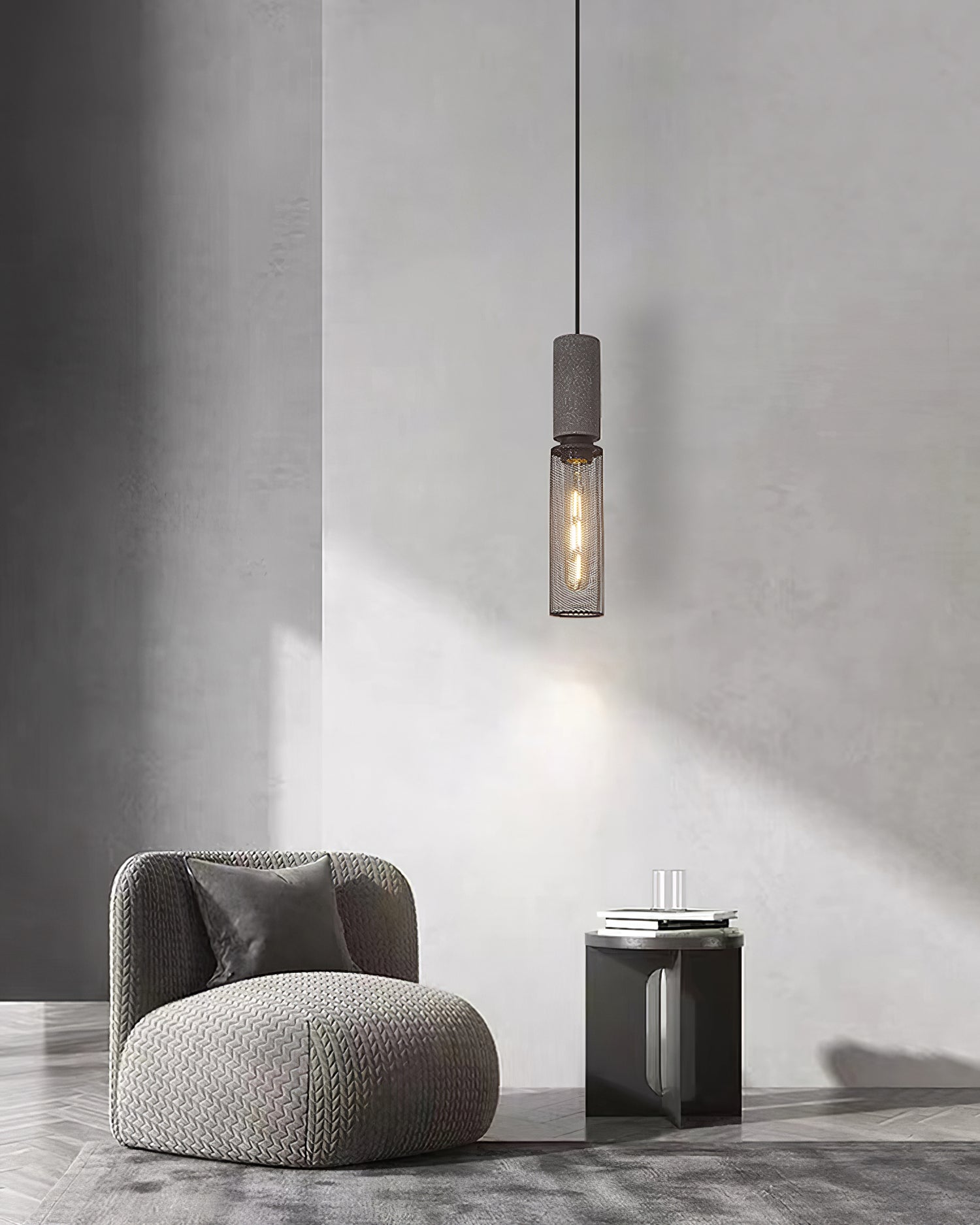 Urban Concrete Pendant Light, Industrial Marble Look Stone LED Hanging Lamp for Kitchen Island, Dining Room and Living Room