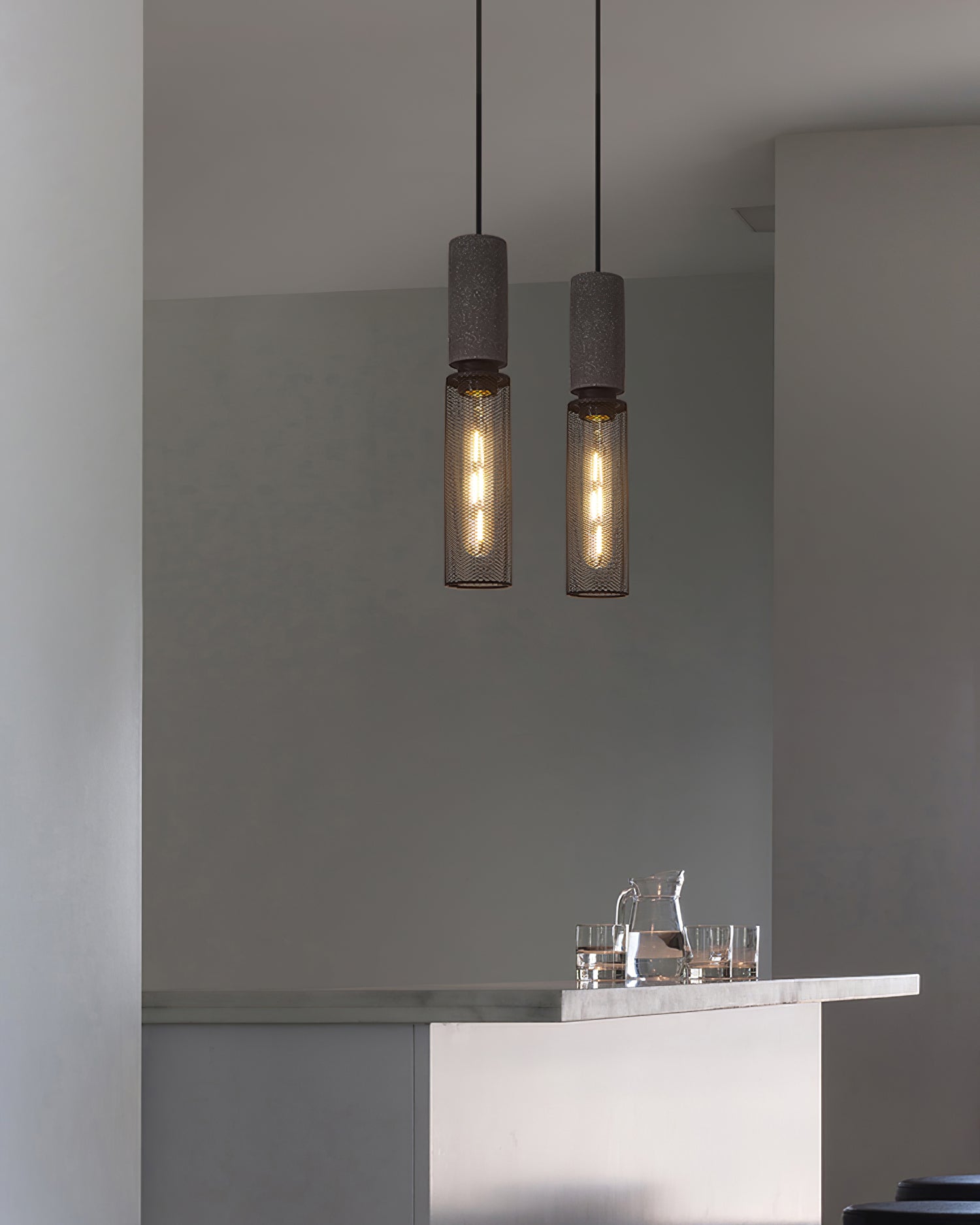 Urban Concrete Pendant Light, Industrial Marble Look Stone LED Hanging Lamp for Kitchen Island, Dining Room and Living Room