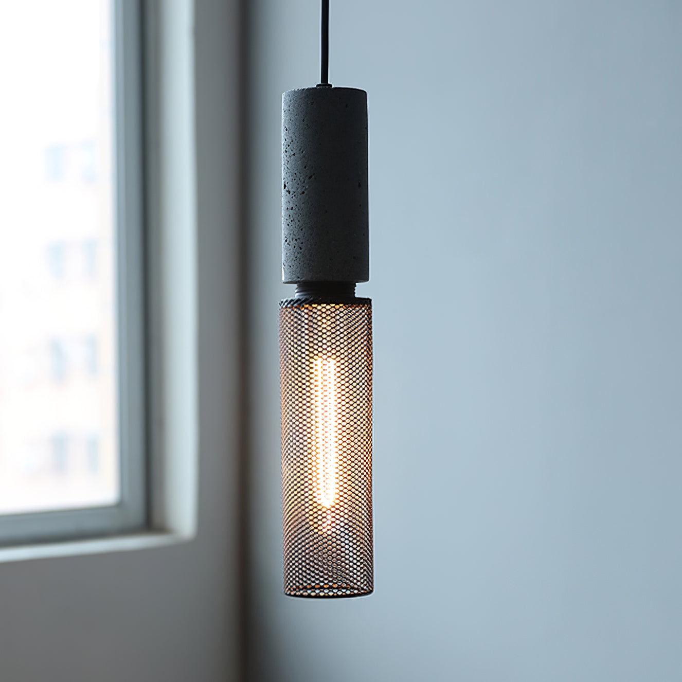 Urban Concrete Pendant Light, Industrial Marble Look Stone LED Hanging Lamp for Kitchen Island, Dining Room and Living Room