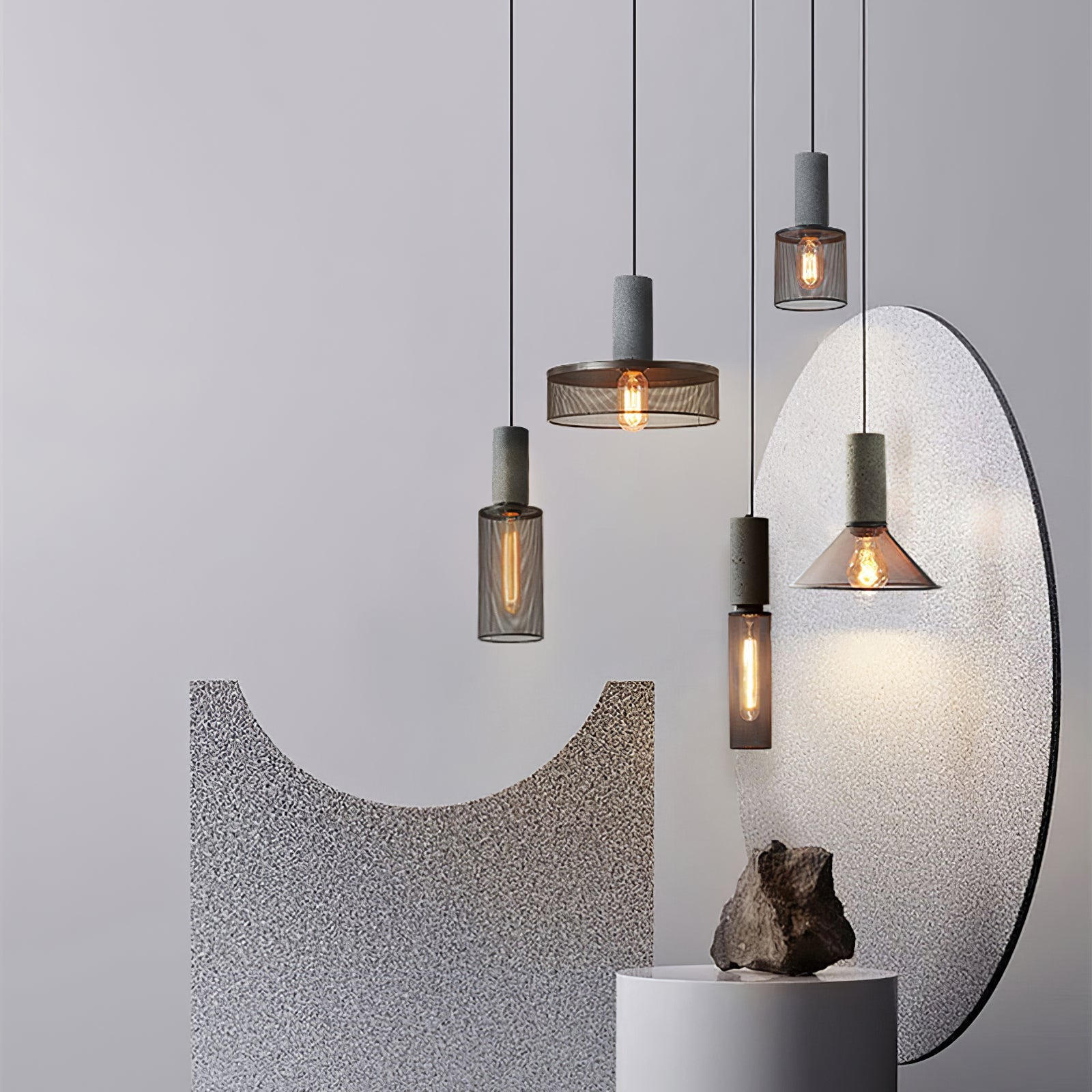 Urban Concrete Pendant Light, Industrial Marble Look Stone LED Hanging Lamp for Kitchen Island, Dining Room and Living Room