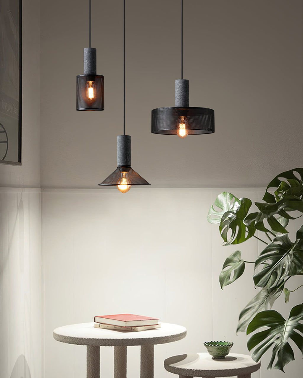 Urban Concrete Pendant Light, Industrial Marble Look Stone LED Hanging Lamp for Kitchen Island, Dining Room and Living Room