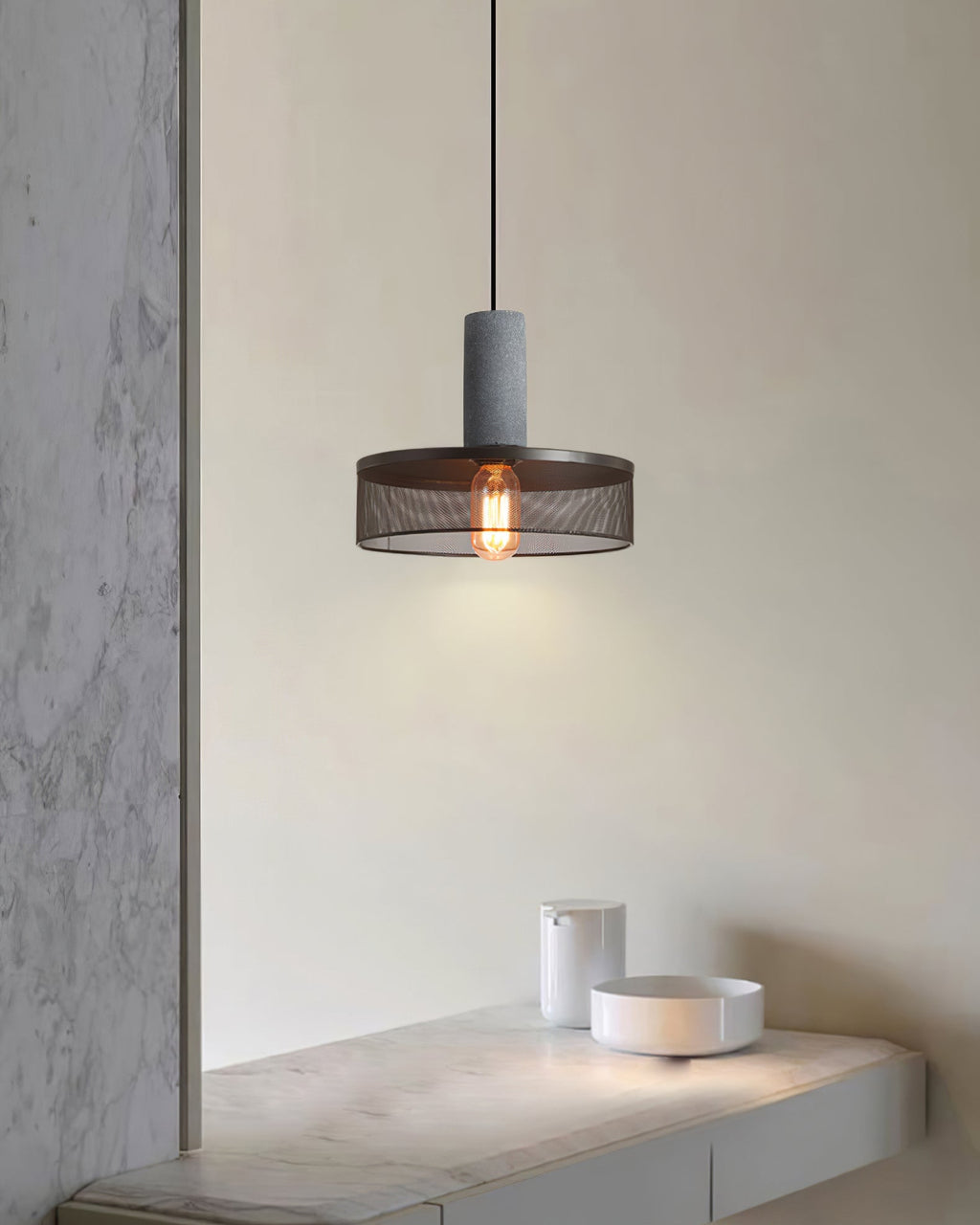 Urban Concrete Pendant Light, Industrial Marble Look Stone LED Hanging Lamp for Kitchen Island, Dining Room and Living Room