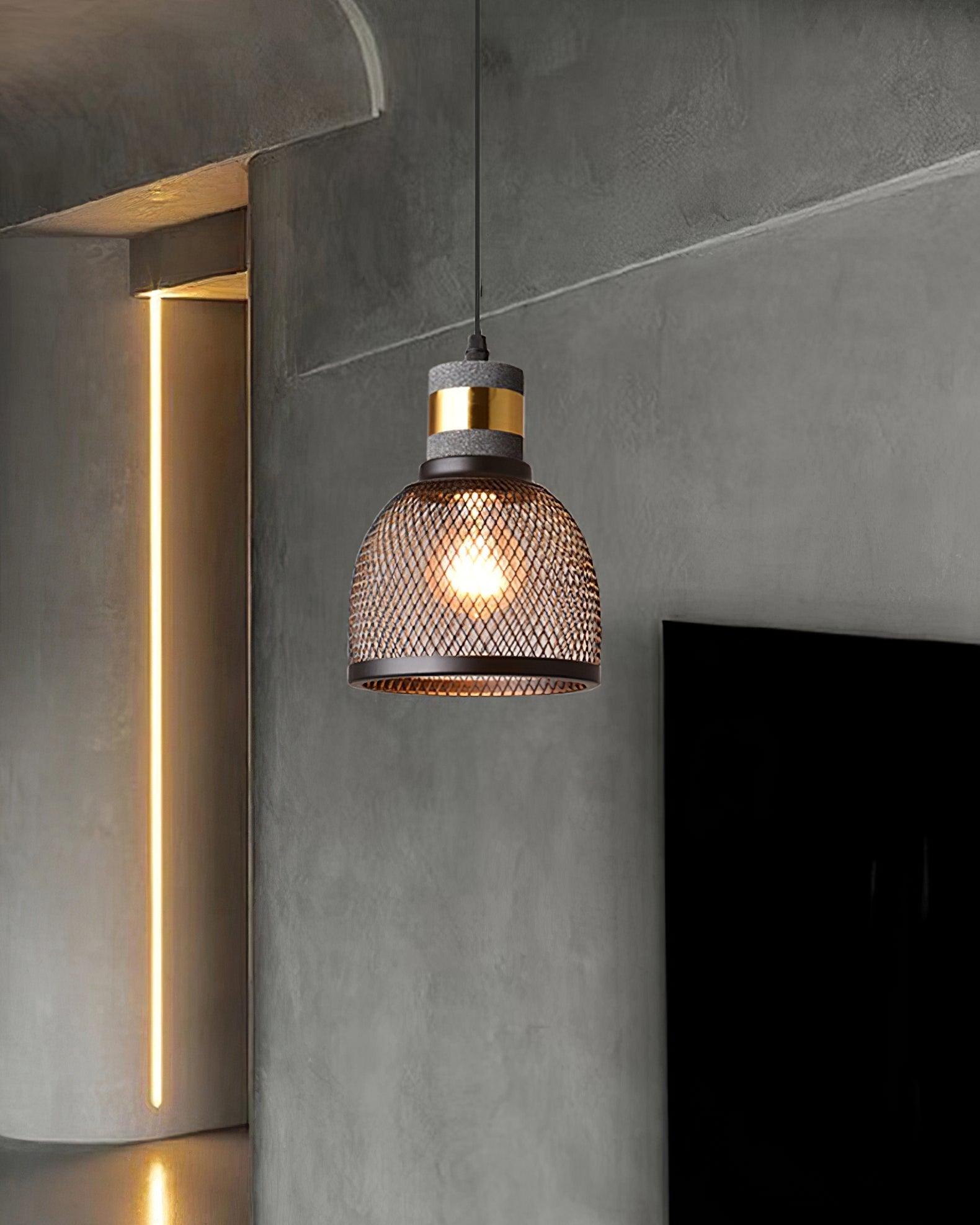 Urban Concrete Pendant Light, Industrial Marble Look Stone LED Hanging Lamp for Kitchen Island, Dining Room and Living Room