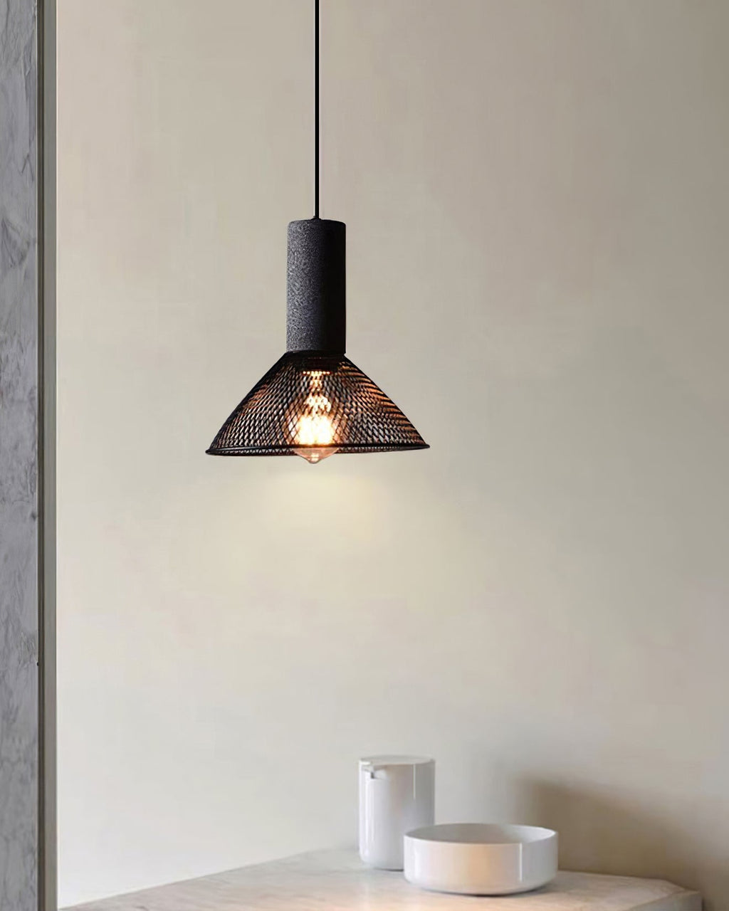 Urban Concrete Pendant Light, Industrial Marble Look Stone LED Hanging Lamp for Kitchen Island, Dining Room and Living Room