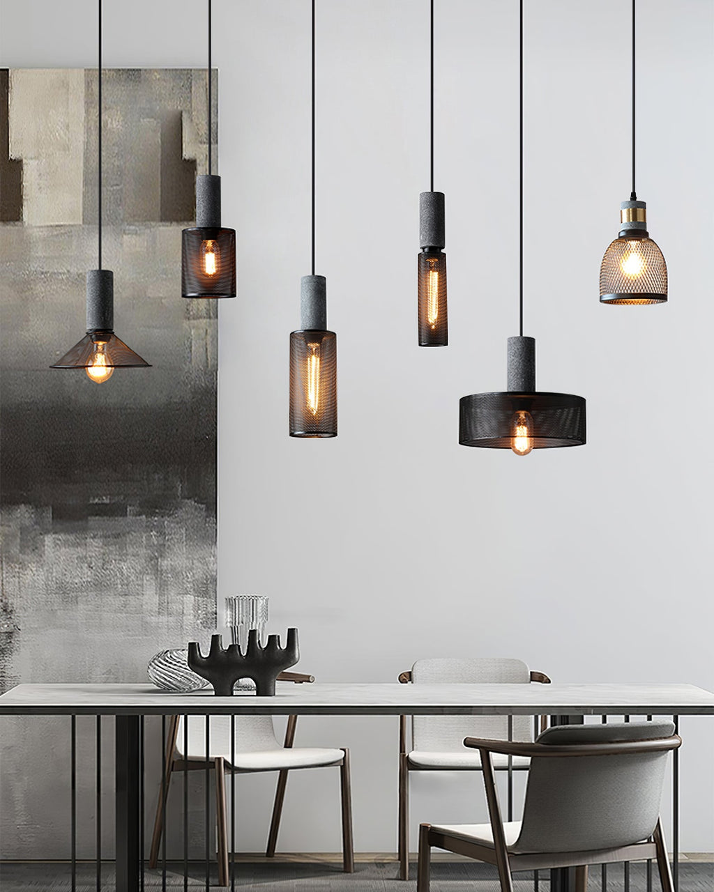 Urban Concrete Pendant Light, Industrial Marble Look Stone LED Hanging Lamp for Kitchen Island, Dining Room and Living Room
