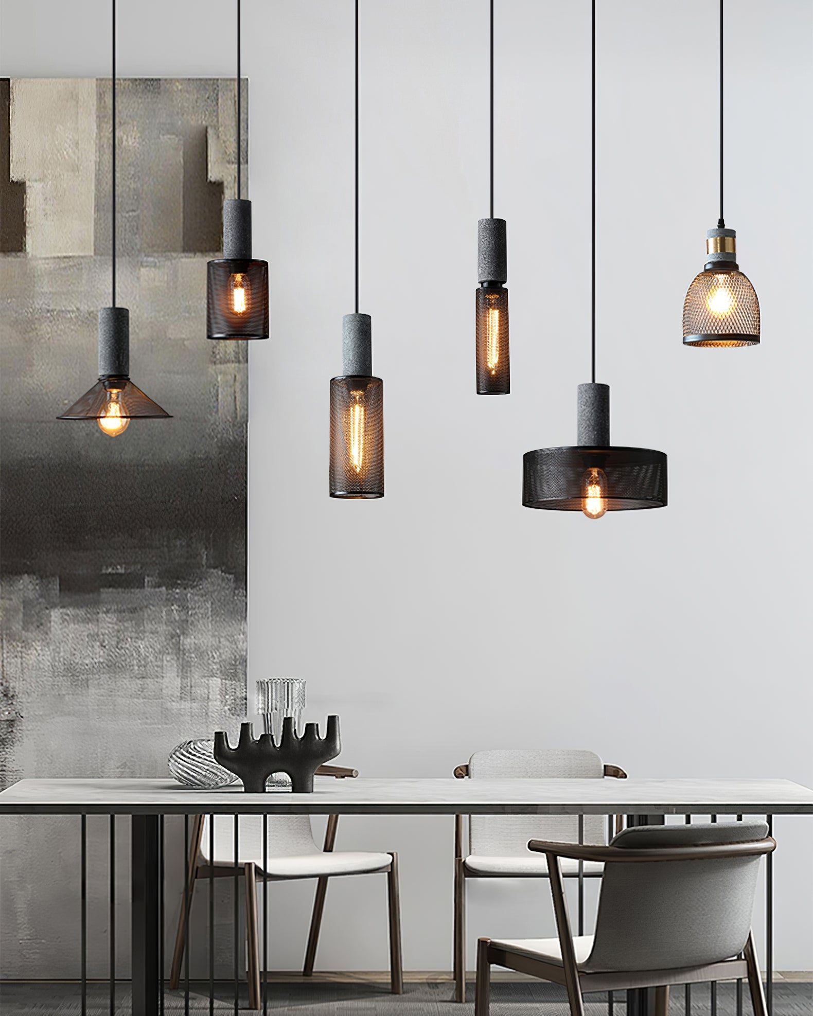 Urban Concrete Pendant Light, Industrial Marble Look Stone LED Hanging Lamp for Kitchen Island, Dining Room and Living Room