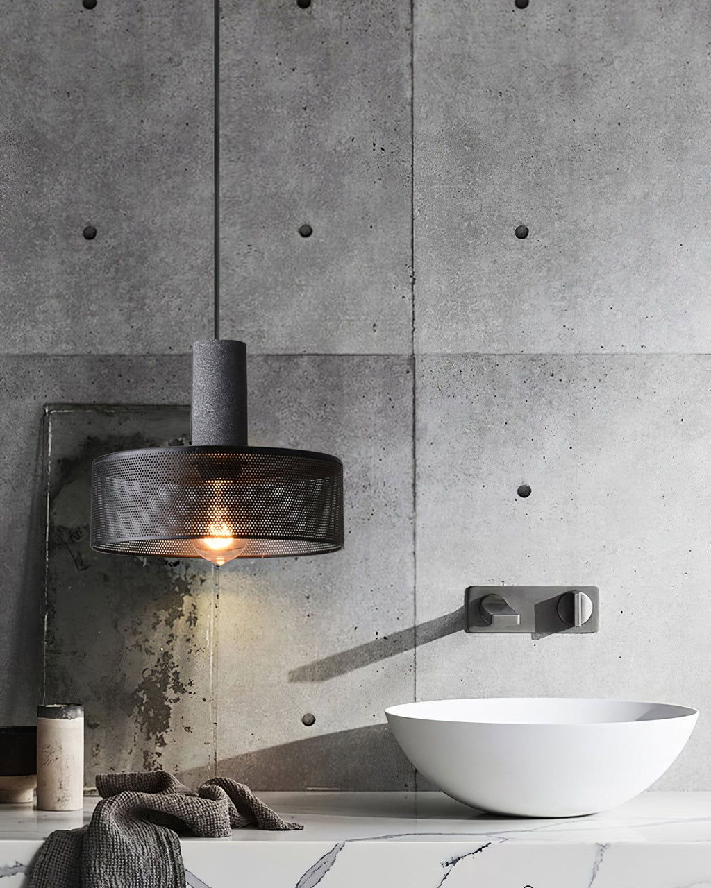Urban Concrete Pendant Light, Industrial Marble Look Stone LED Hanging Lamp for Kitchen Island, Dining Room and Living Room
