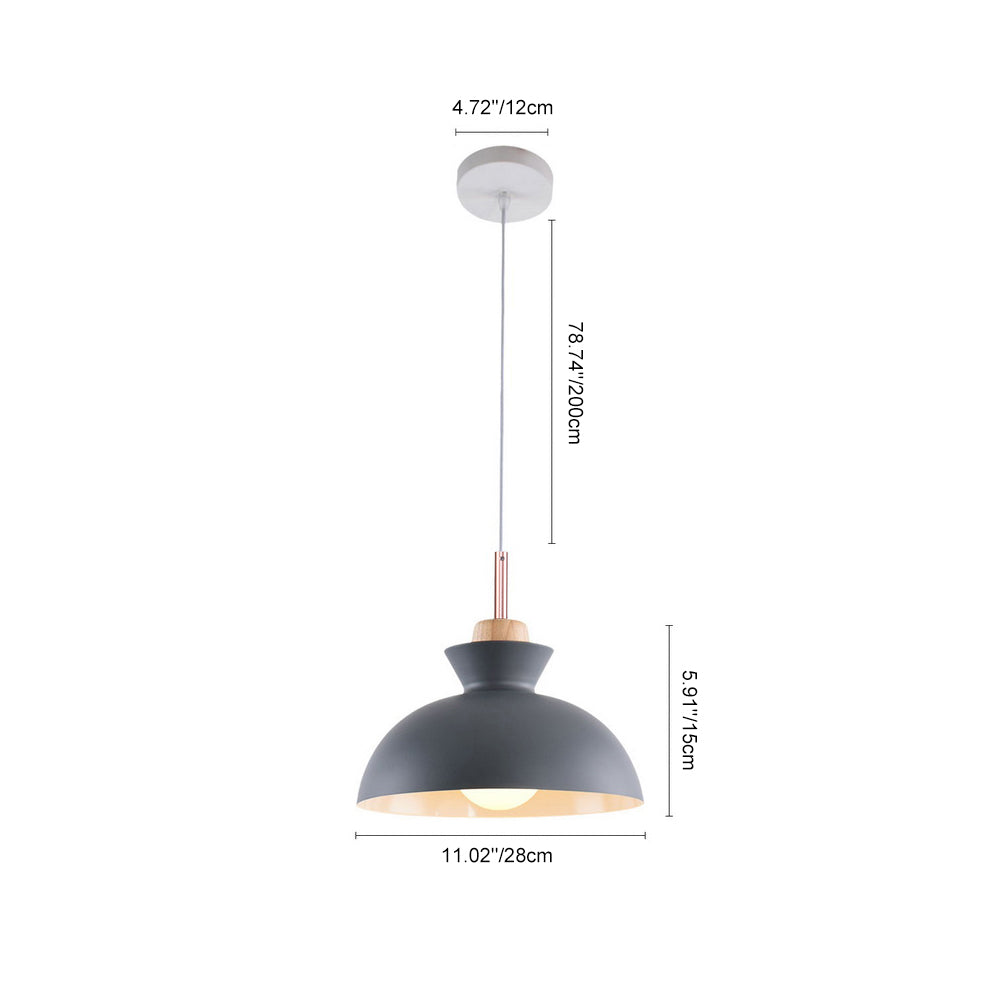 Modern Single Pendant Dome Light, Scandinavian Spun Brushed Metal Hanging Lamp for Kitchen Island, Dining Room and Hallway
