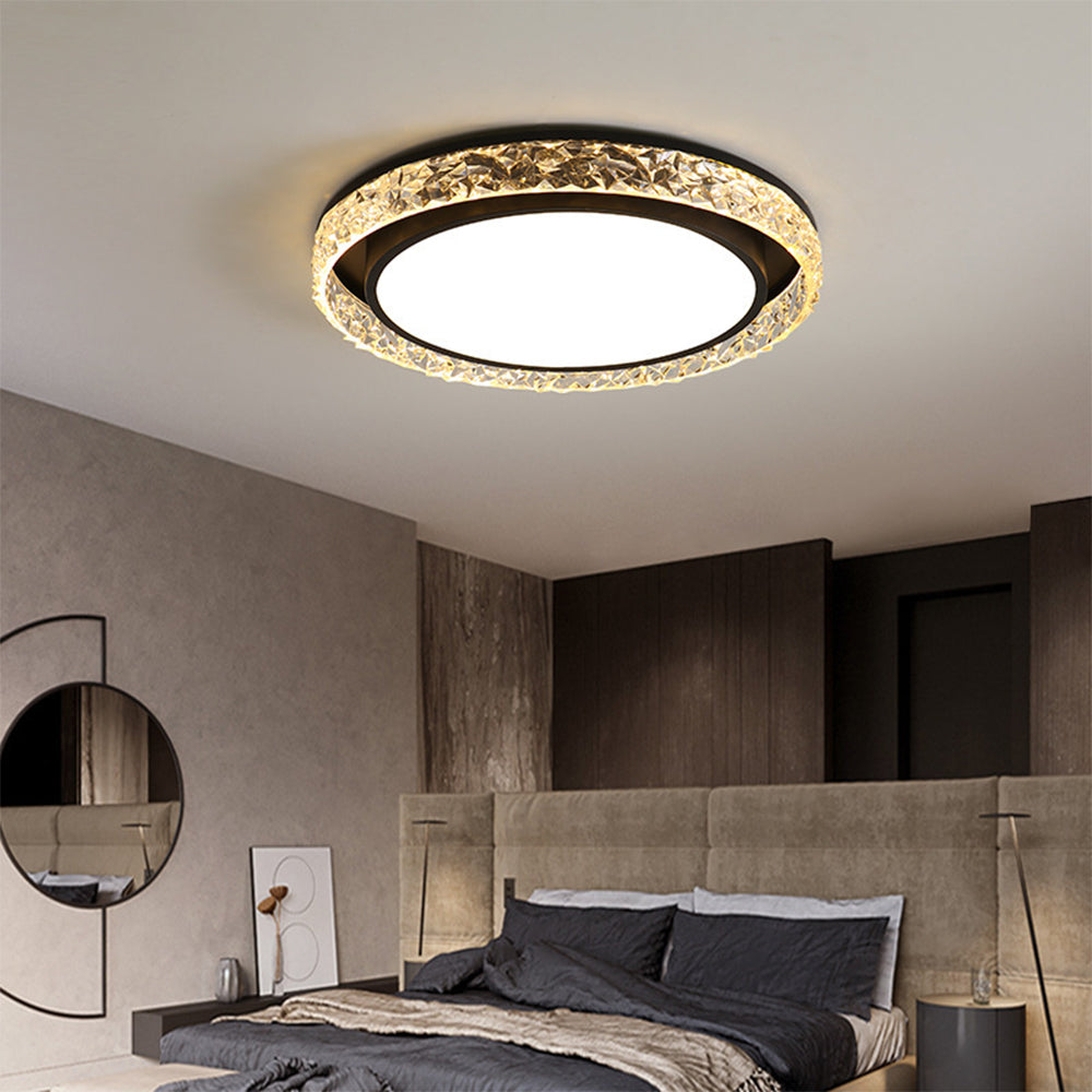 Crystal Halo LED Ceiling Light, Luxury Dimmable Glass Flush Mount Light for Living Room, Bedroom and Hallway